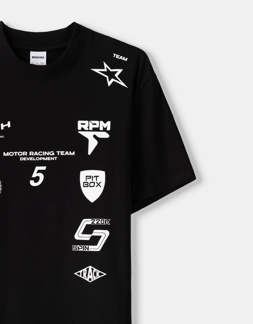 T-shirt manches courtes slim imprimé-Noir-3