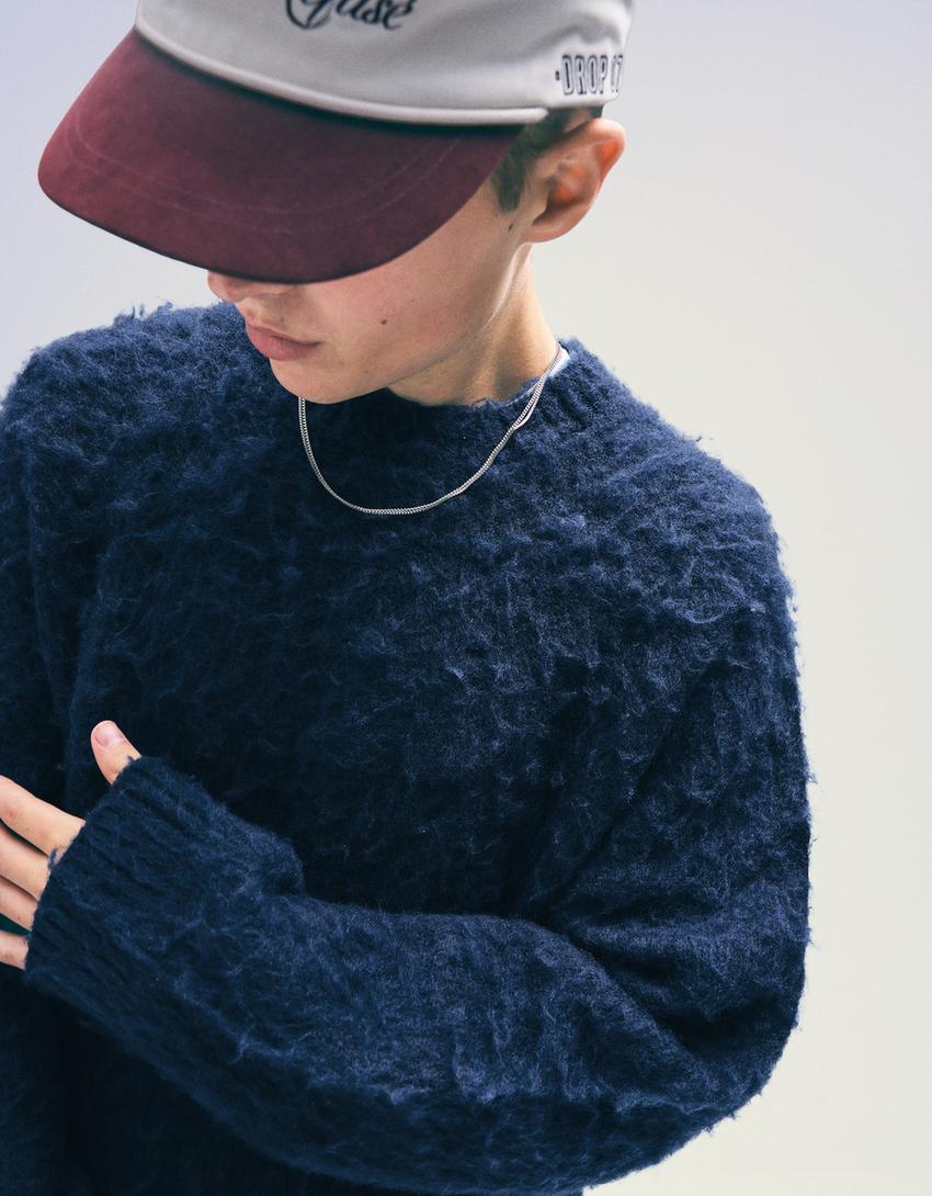 Faux fur sweater-Navy