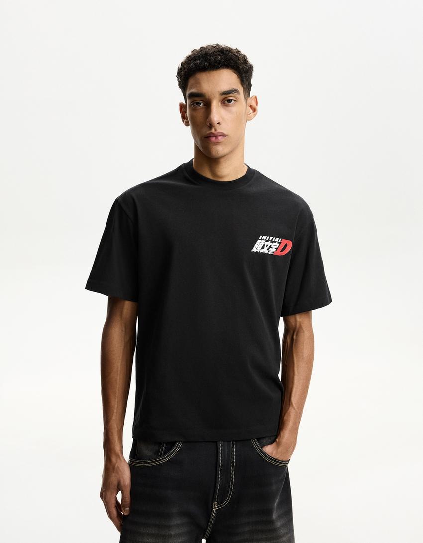 Camiseta Initial D manga corta print-Negro