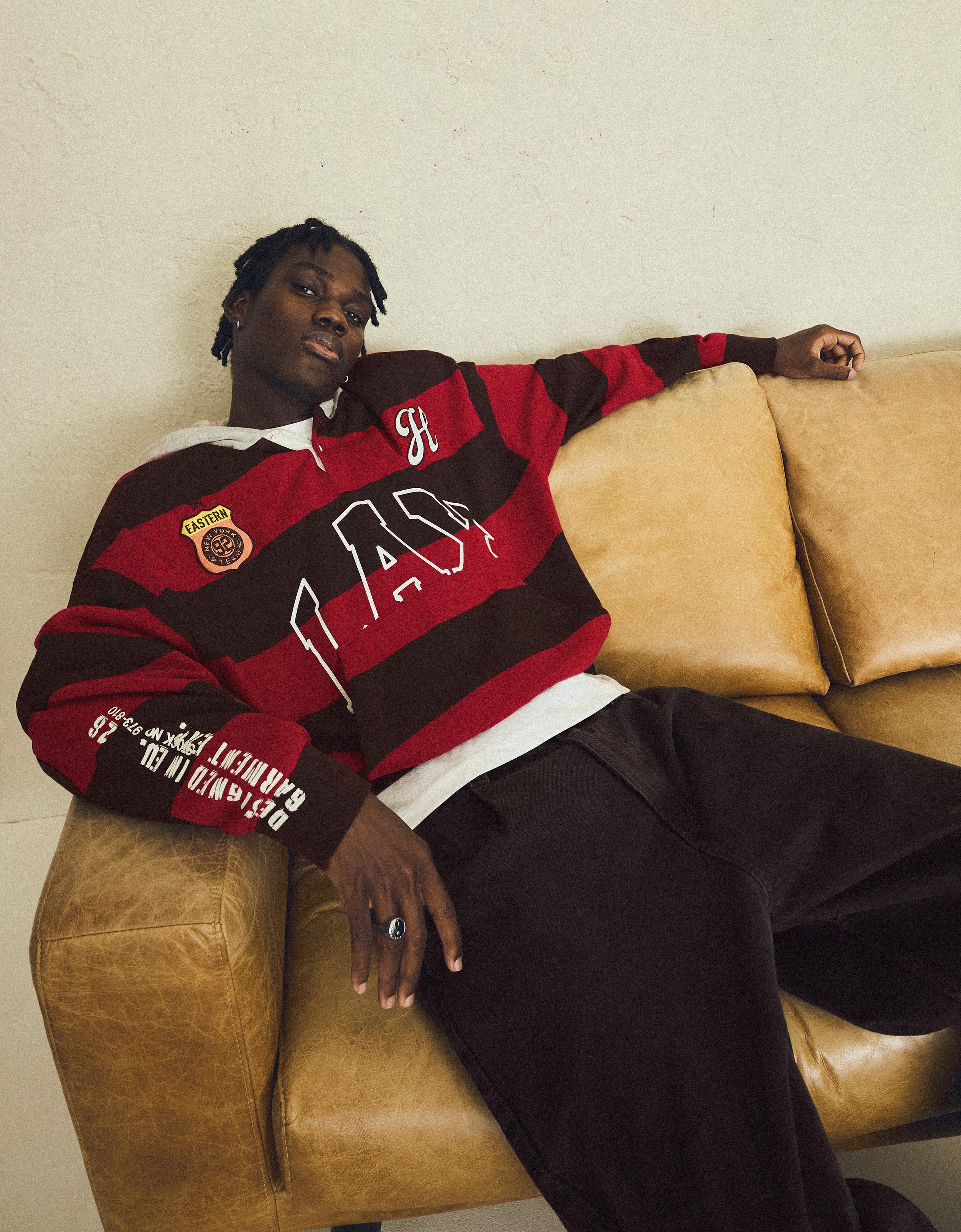 Contrast striped hood sweatshirt — Red
