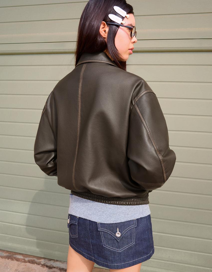 Veste en similicuir-Marron