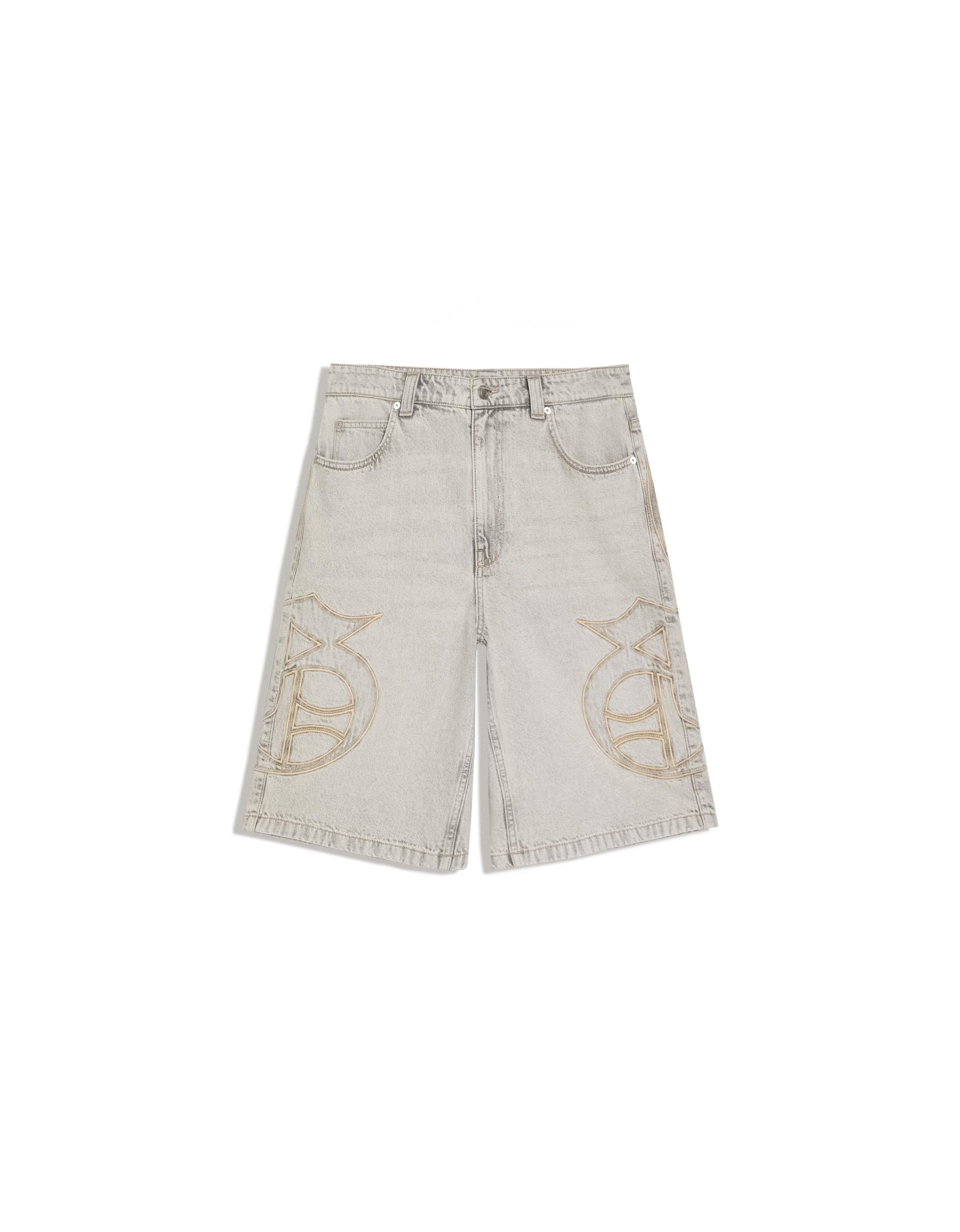 Denim Bermuda shorts with patches — Grey