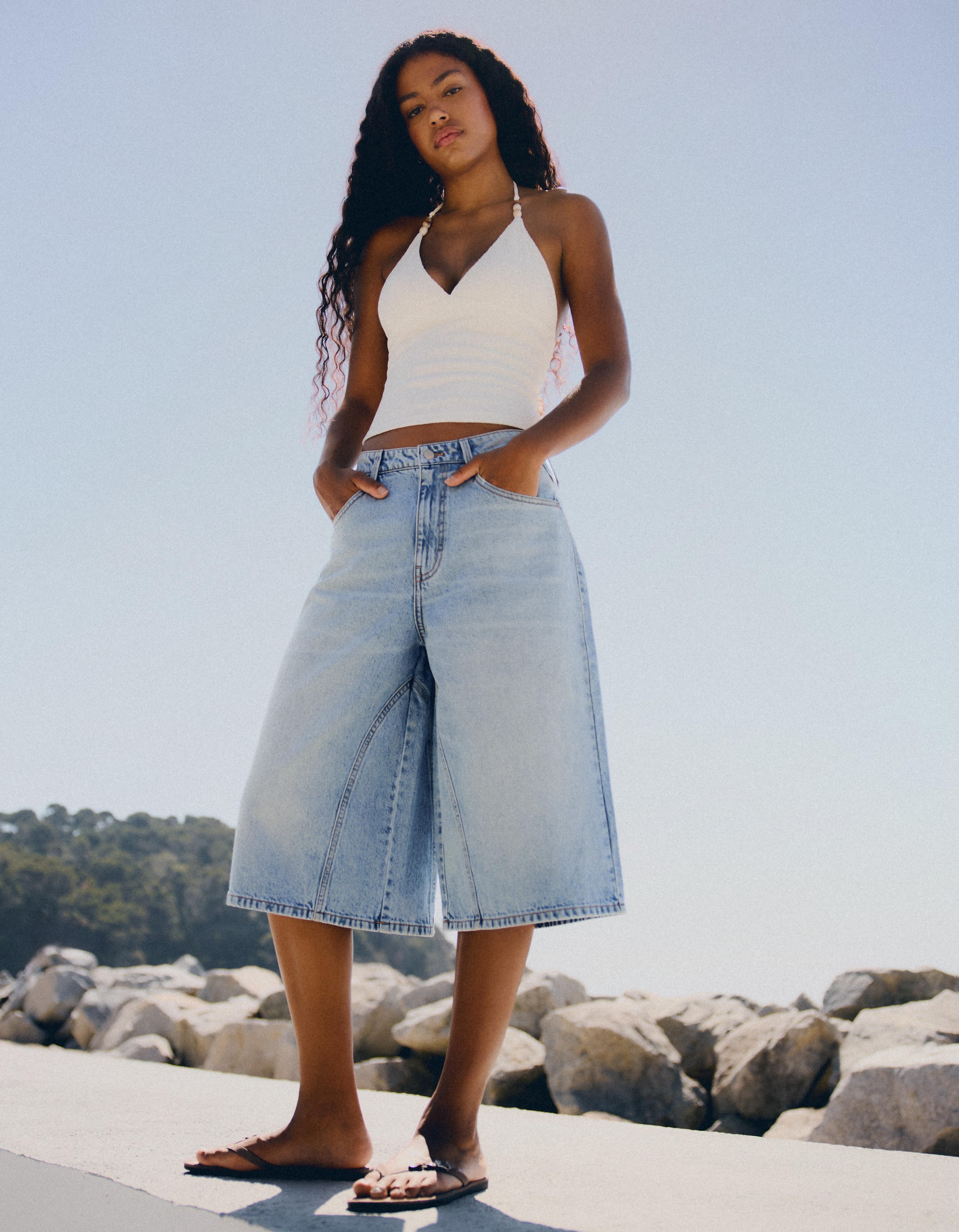 Slouchy denim Bermuda shorts — Light blue