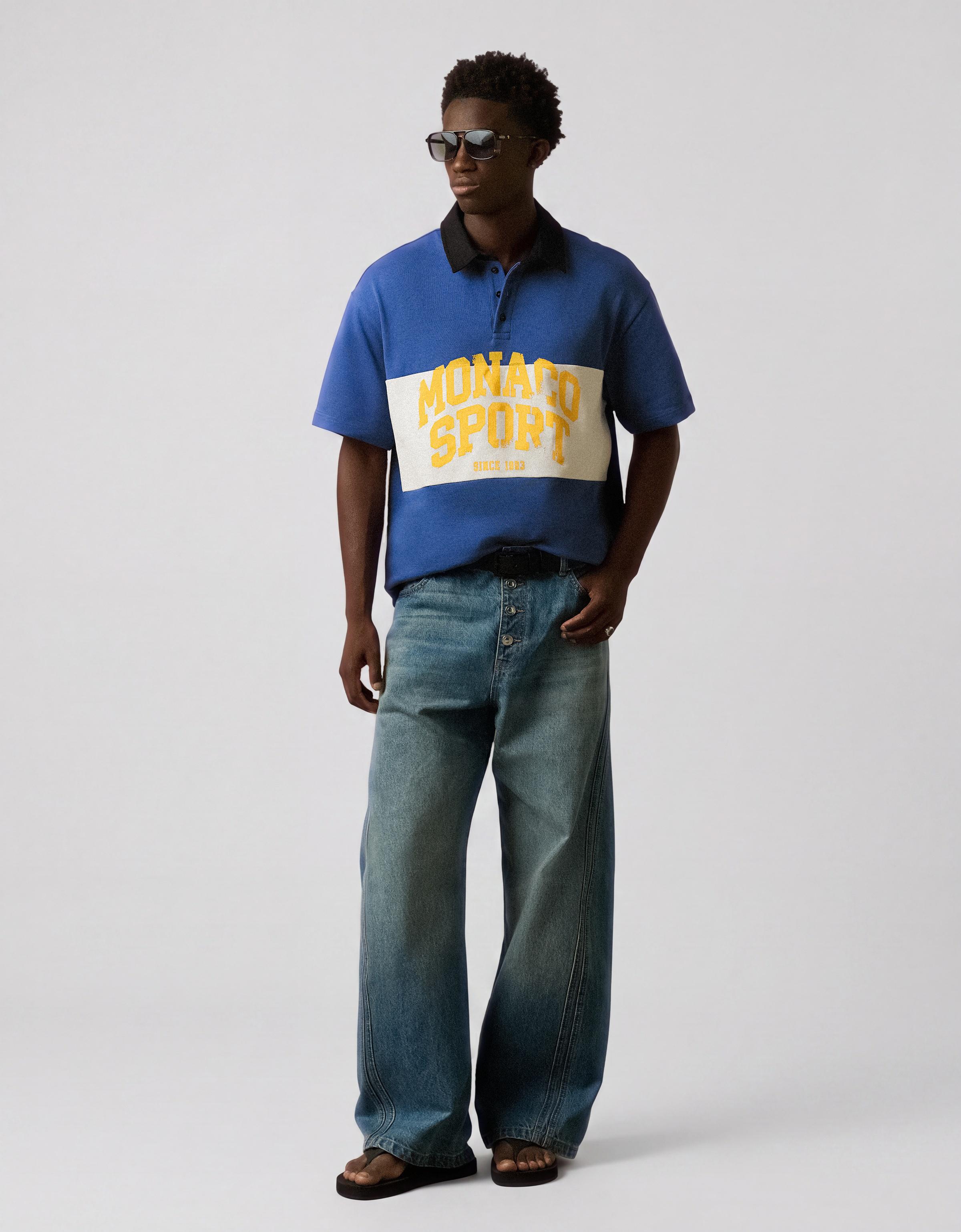 Short sleeve print polo shirt — Blue