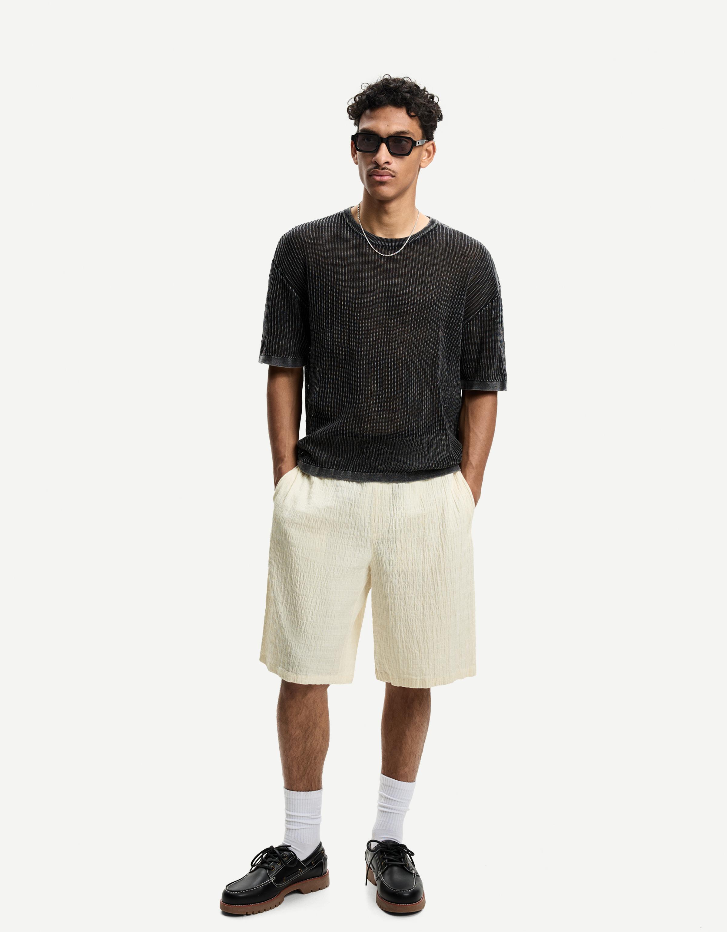 Bershka Joggerbermudas Mit Struktur Herren Xs Grbrochenes Weiss