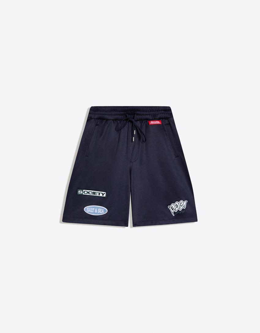 Mesh Bermuda shorts with patches-Navy