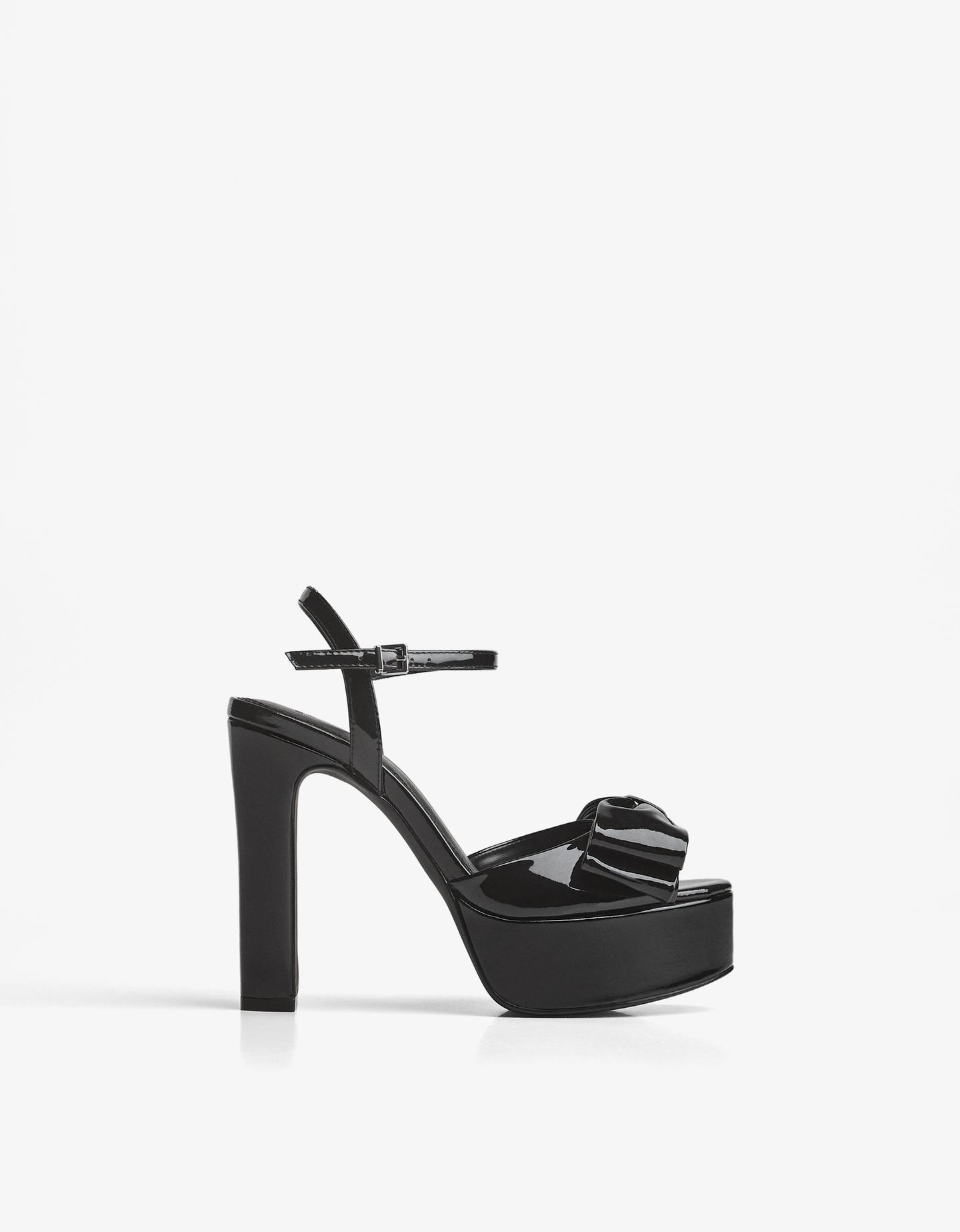 Bershka Zapato Tacón Lazo Mujer Negro