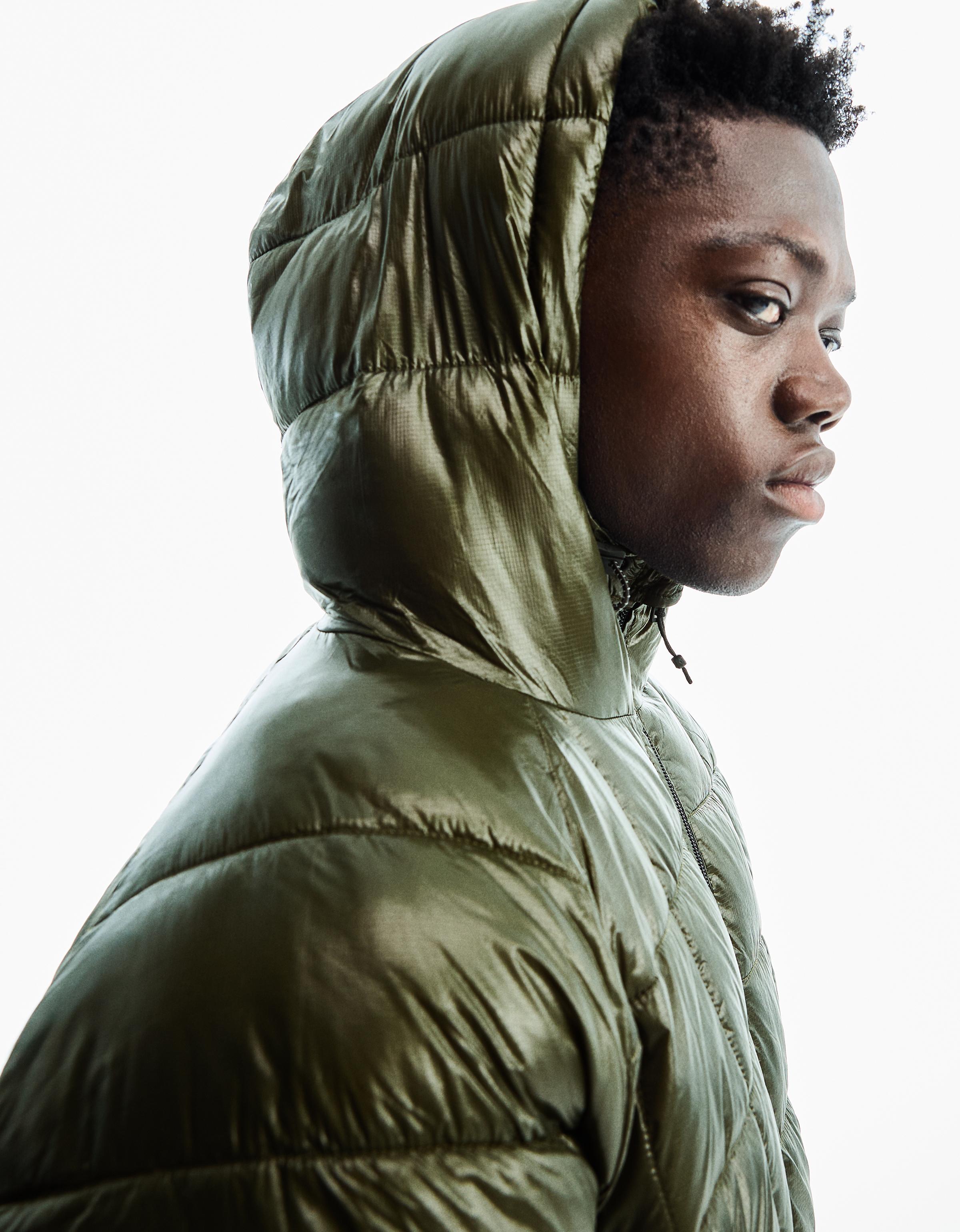 Hooded grid puffer jacket — Khaki