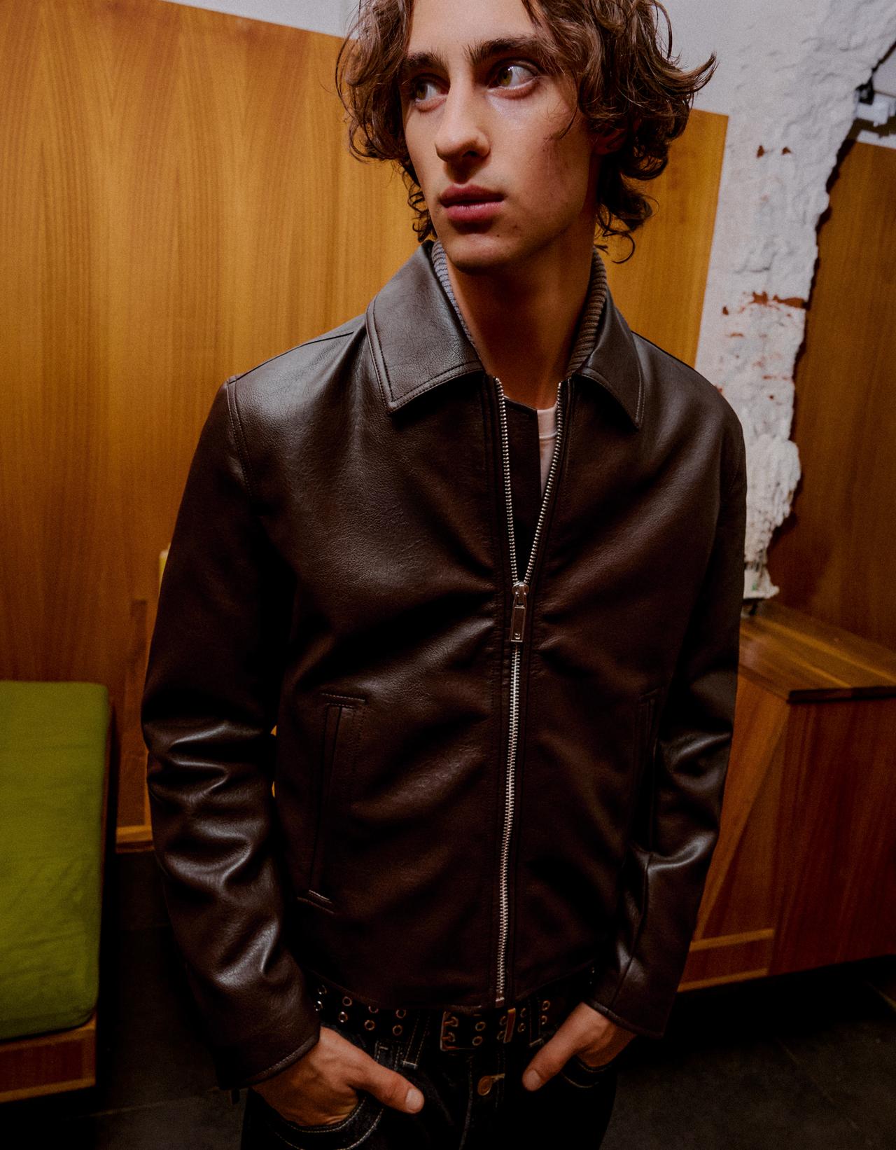 Boxy leather effect jacket — Brown