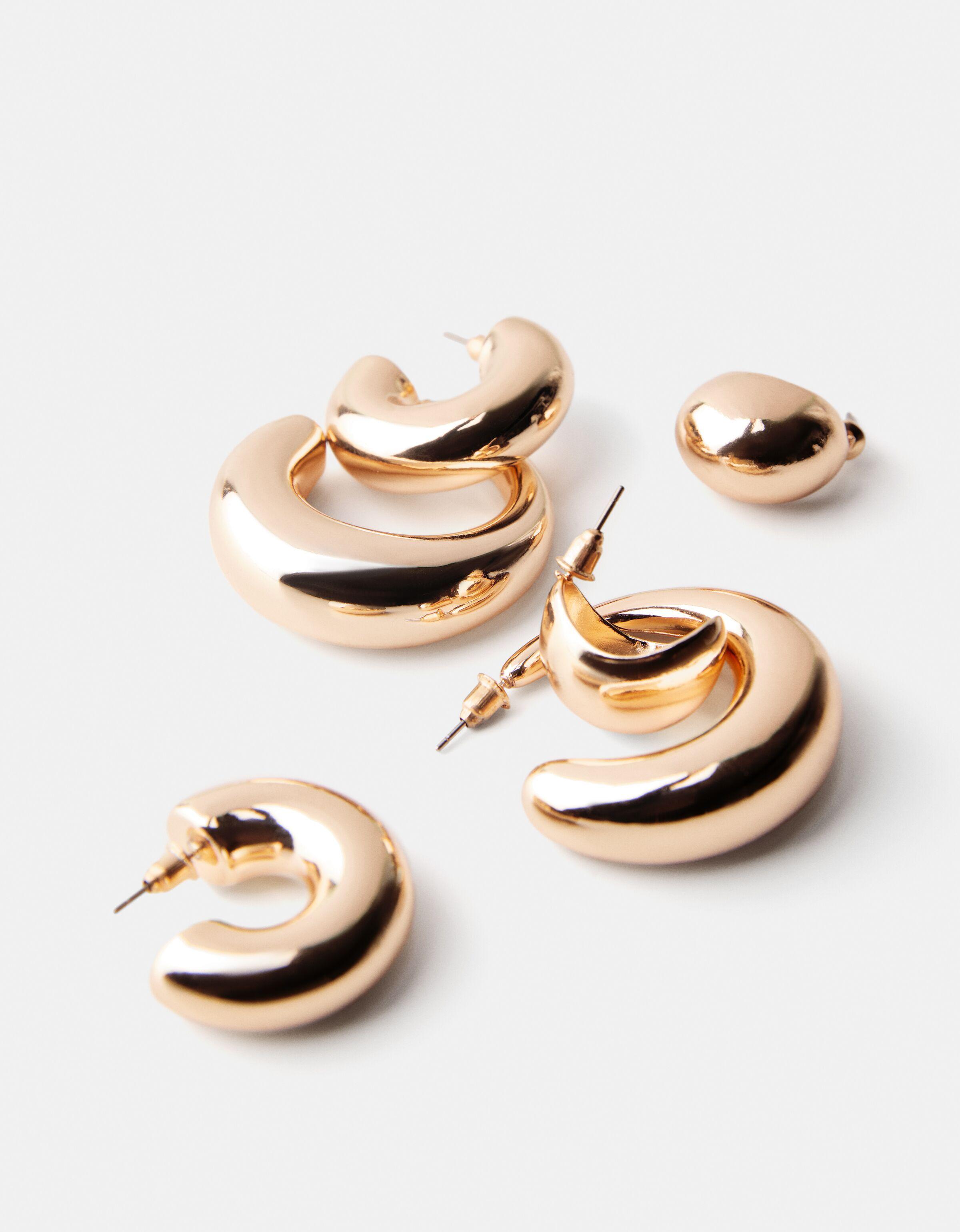 3-pack of chunky hoop earrings — Gold