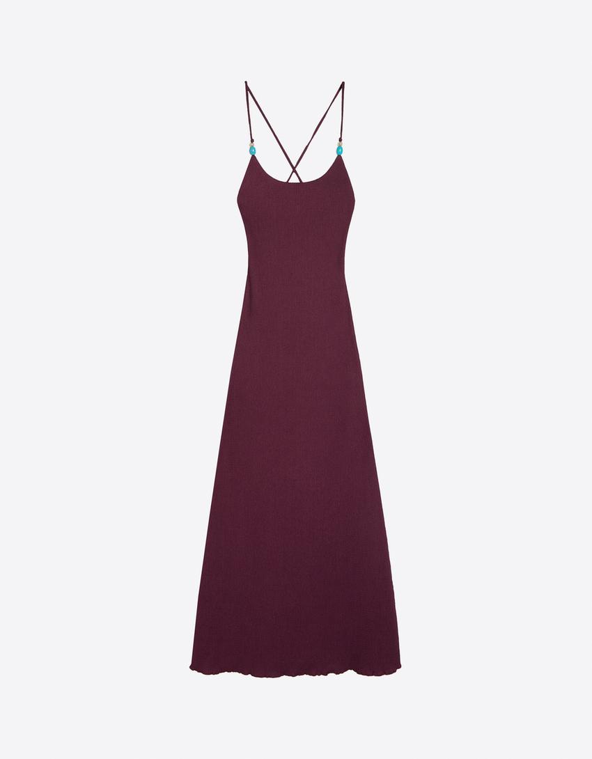 Vestido midi rústico tirantes-Morado