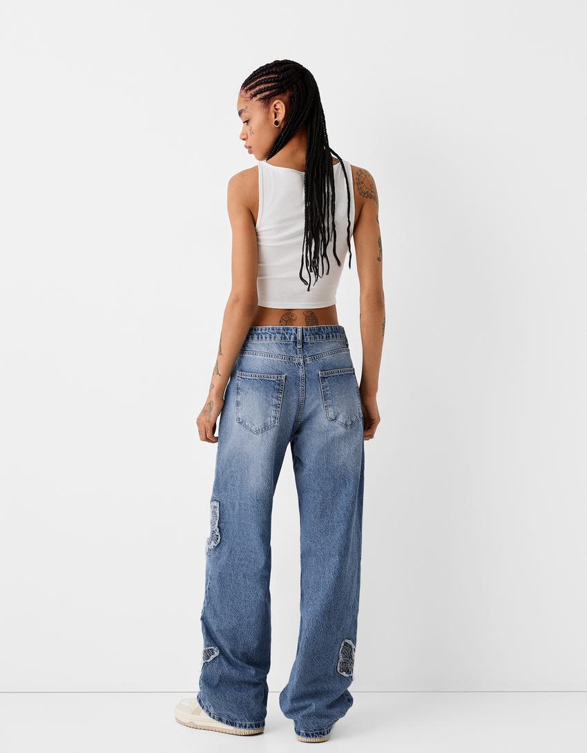 Butterfly baggy jeans-Light blue-2