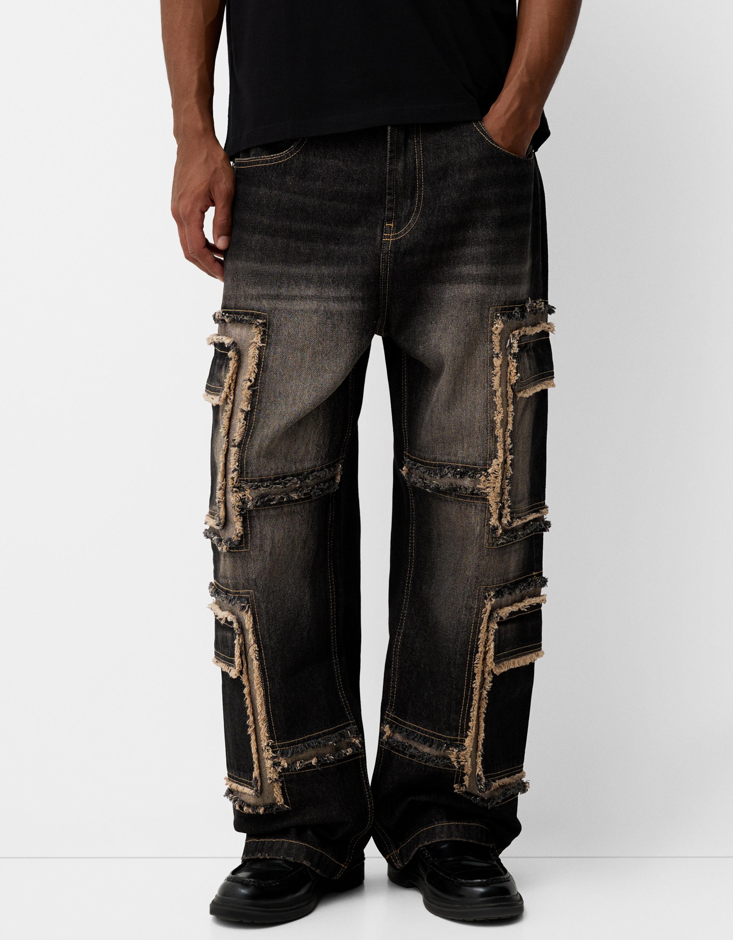 Bershka Jeans Mit Mehreren Cargotaschen Herren 32 Schwarz