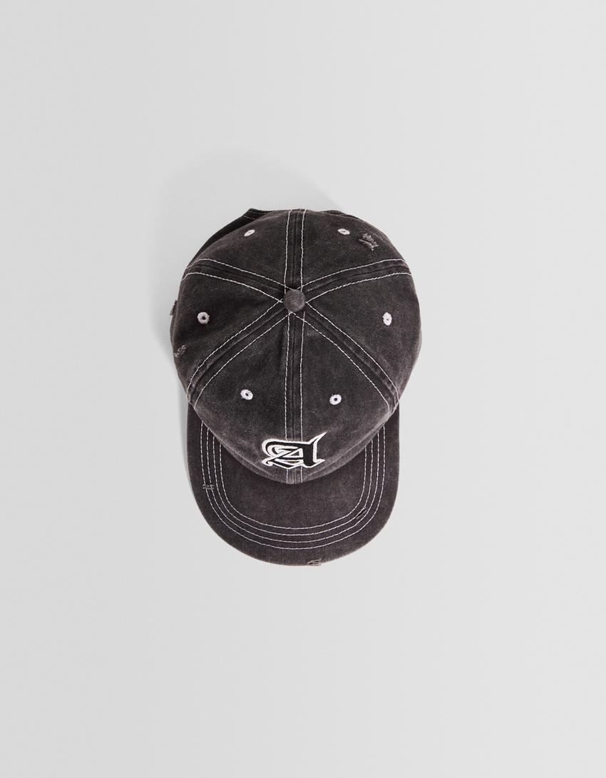 Faded cap with embroidery-Black-4