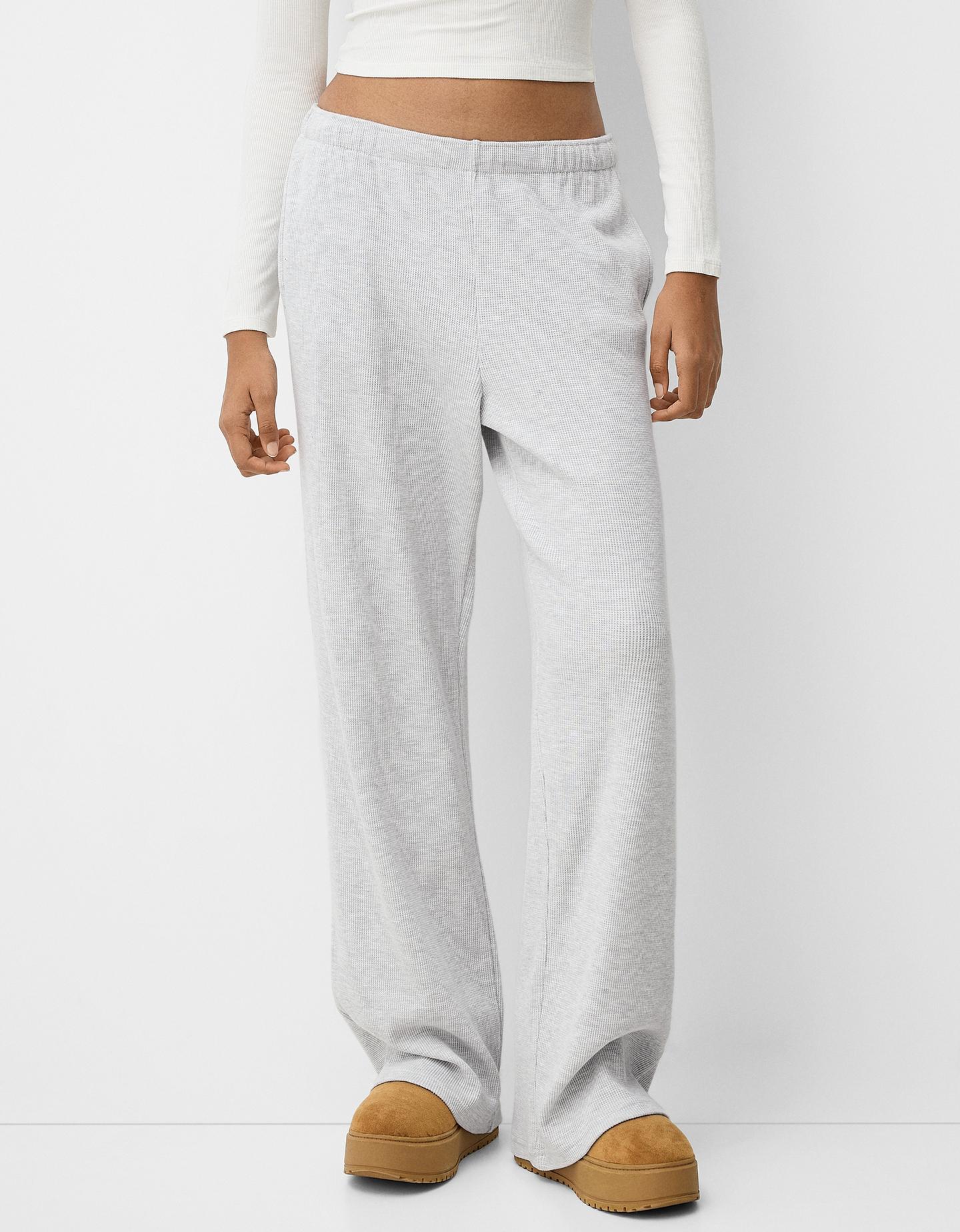 Bershka Pantaloni Waffle Donna L Grigio