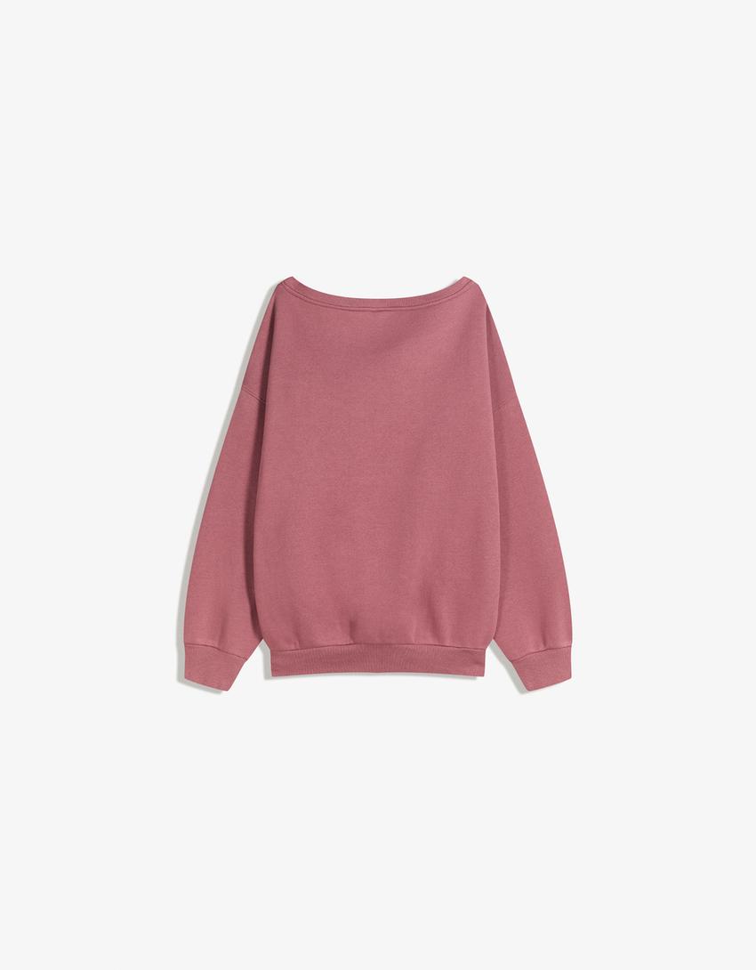 Sweat col bateau imprimé-Rose