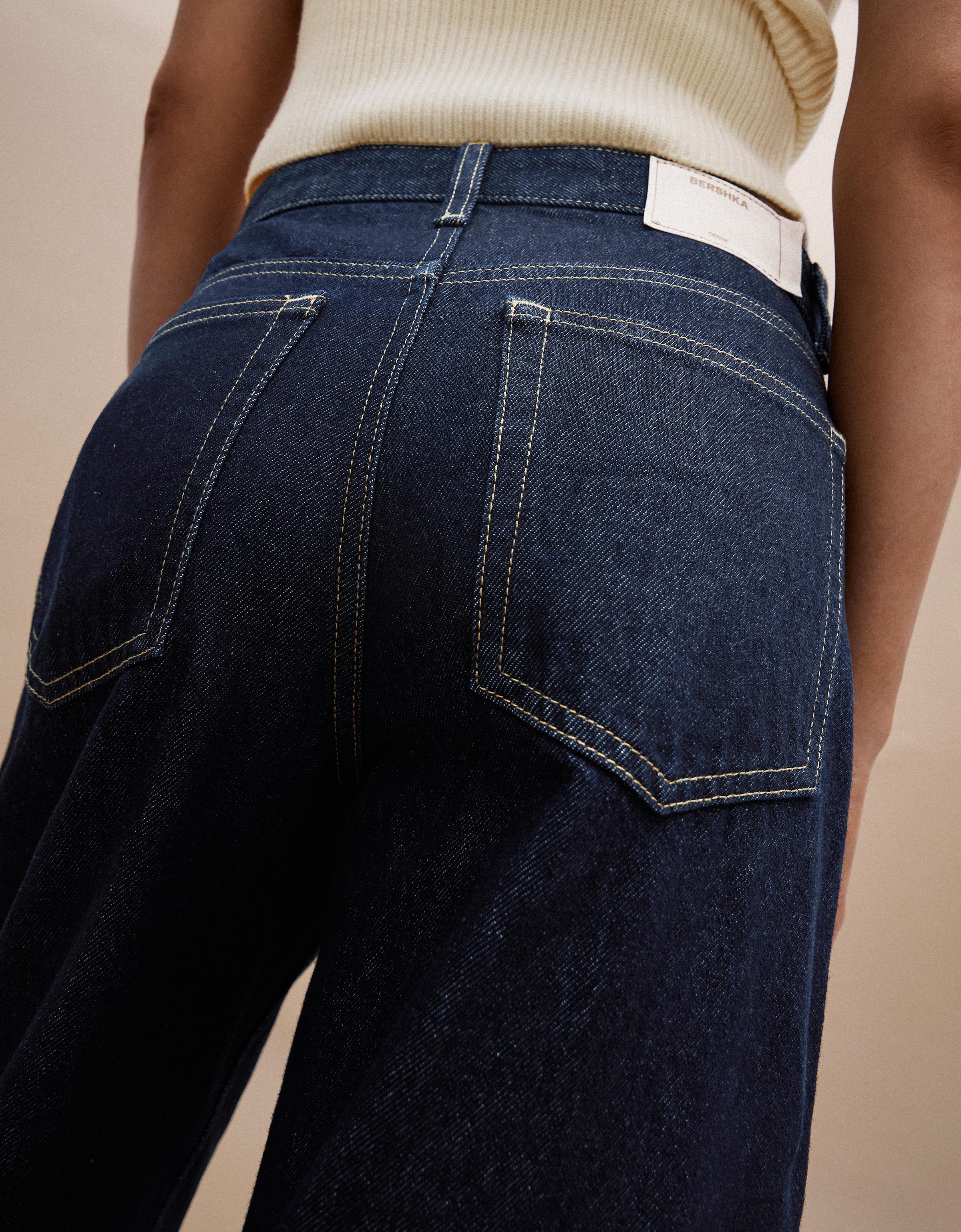 Wide-leg cross-waist jeans — Navy