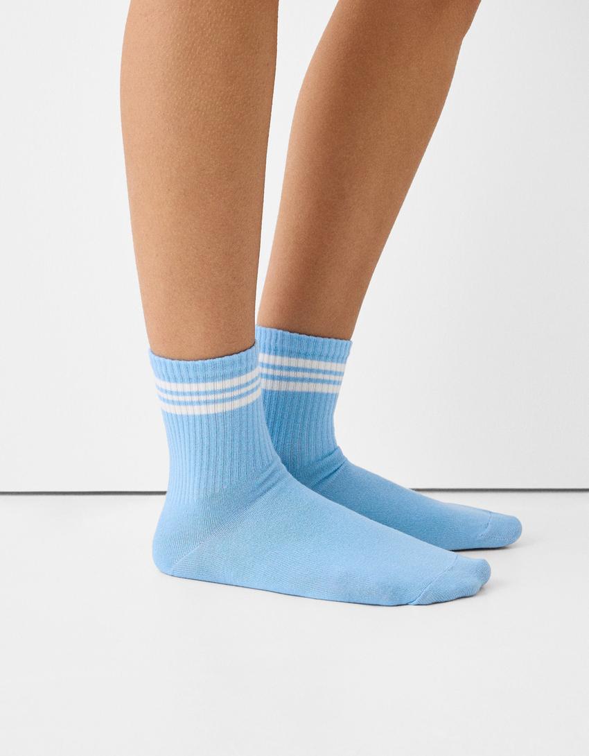 4-pack of stripe print socks-Pink-3