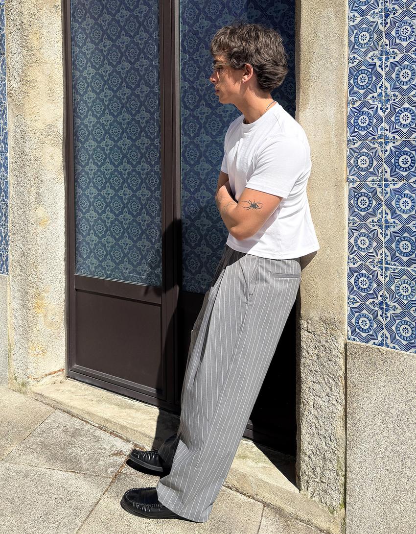 Kısa kollu katlamalı tişört-Beyaz