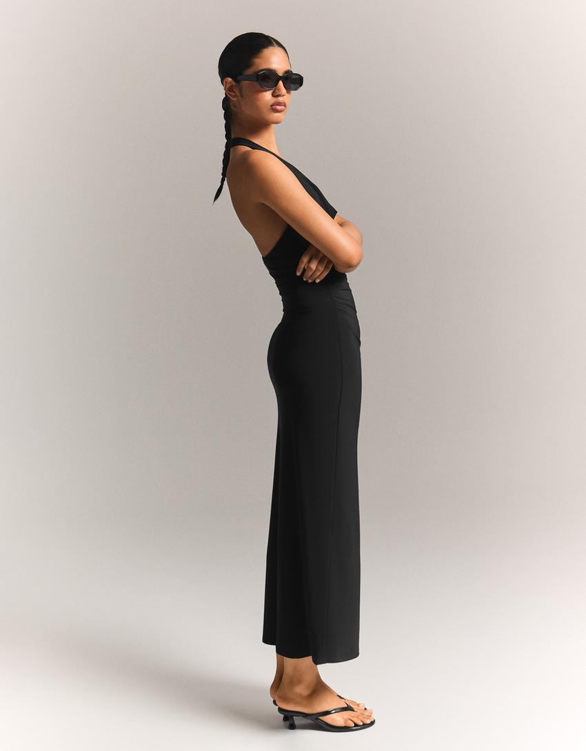 Robe midi encolure américaine-Noir