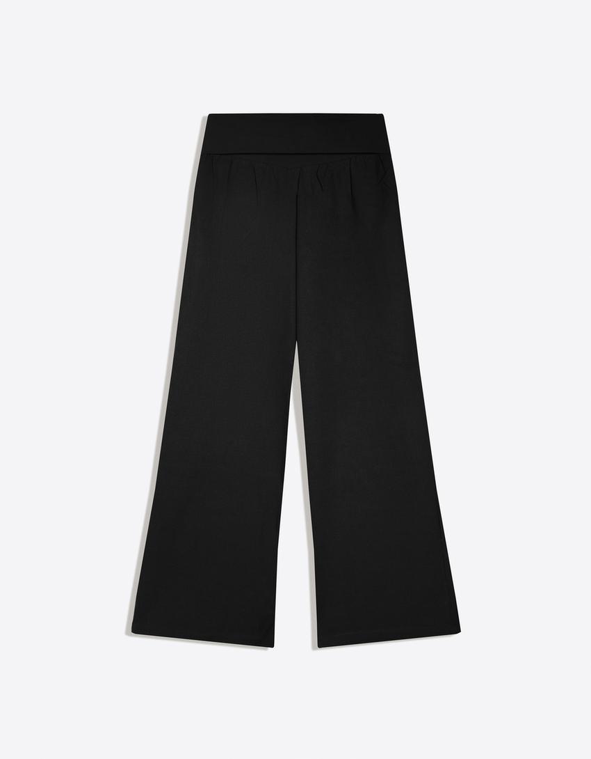Turn-up waist trousers-Black