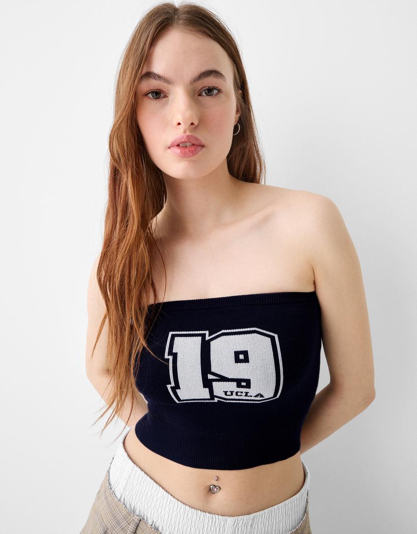 توب شريطي محاكة بطبعة UCLA-أزرق-2