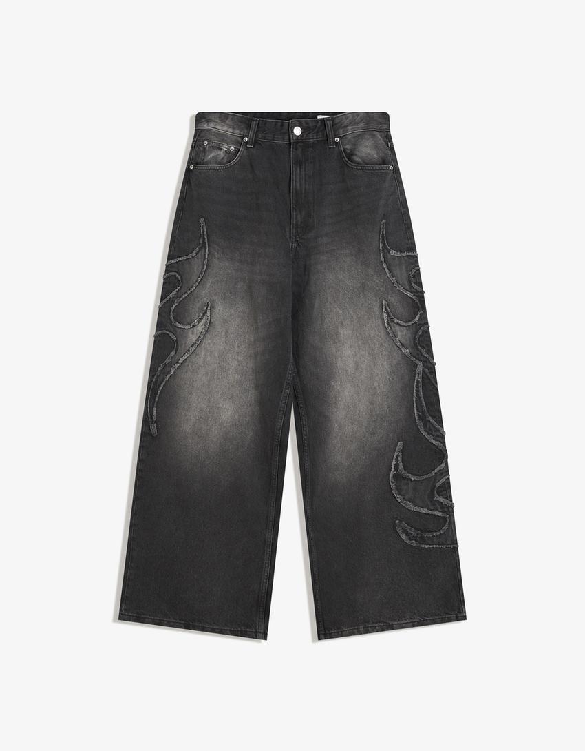 Baggy jeans met patch-Zwart-3