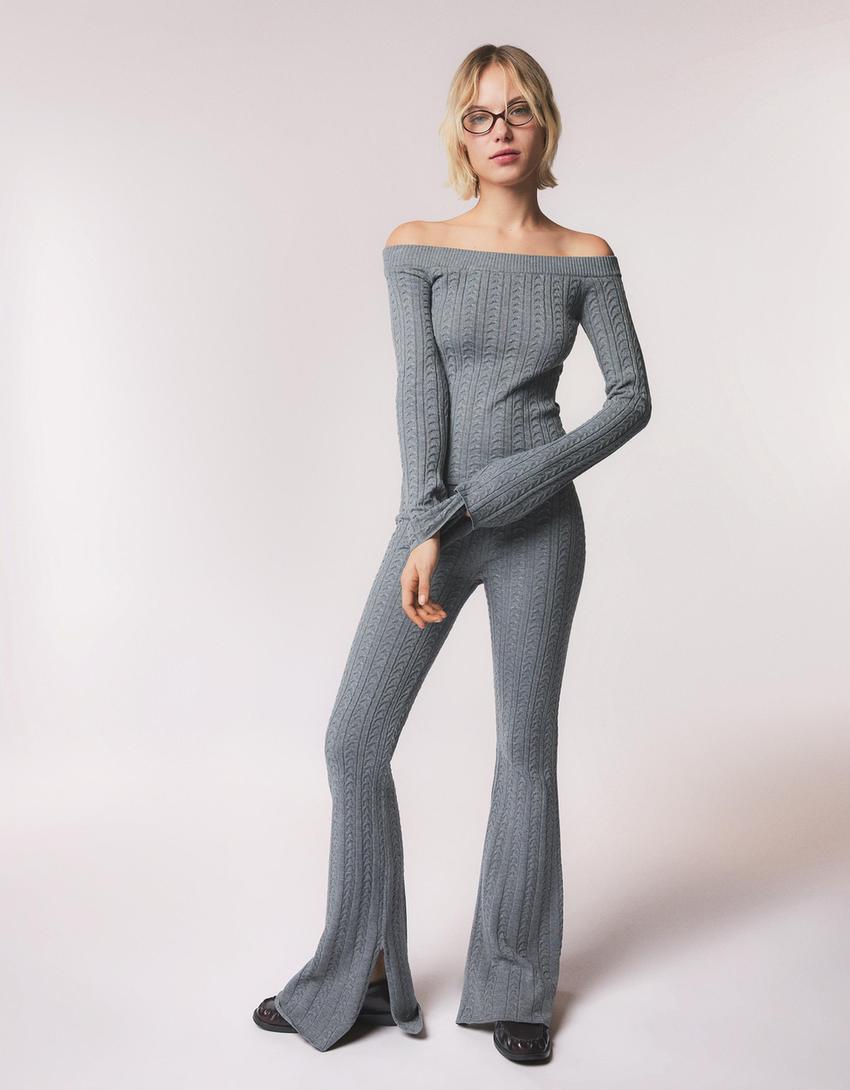 Jersey bardot trenzado-Gris
