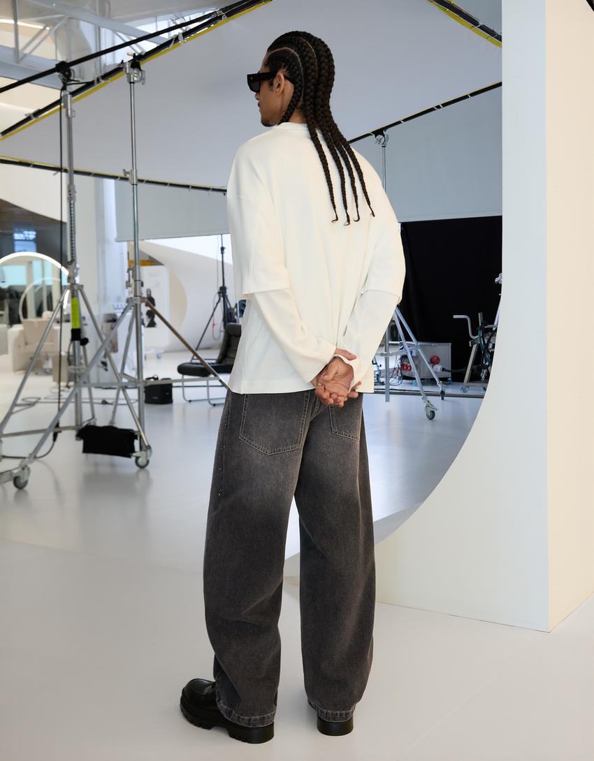 Jeans superbaggy strass filtro digital-Preto