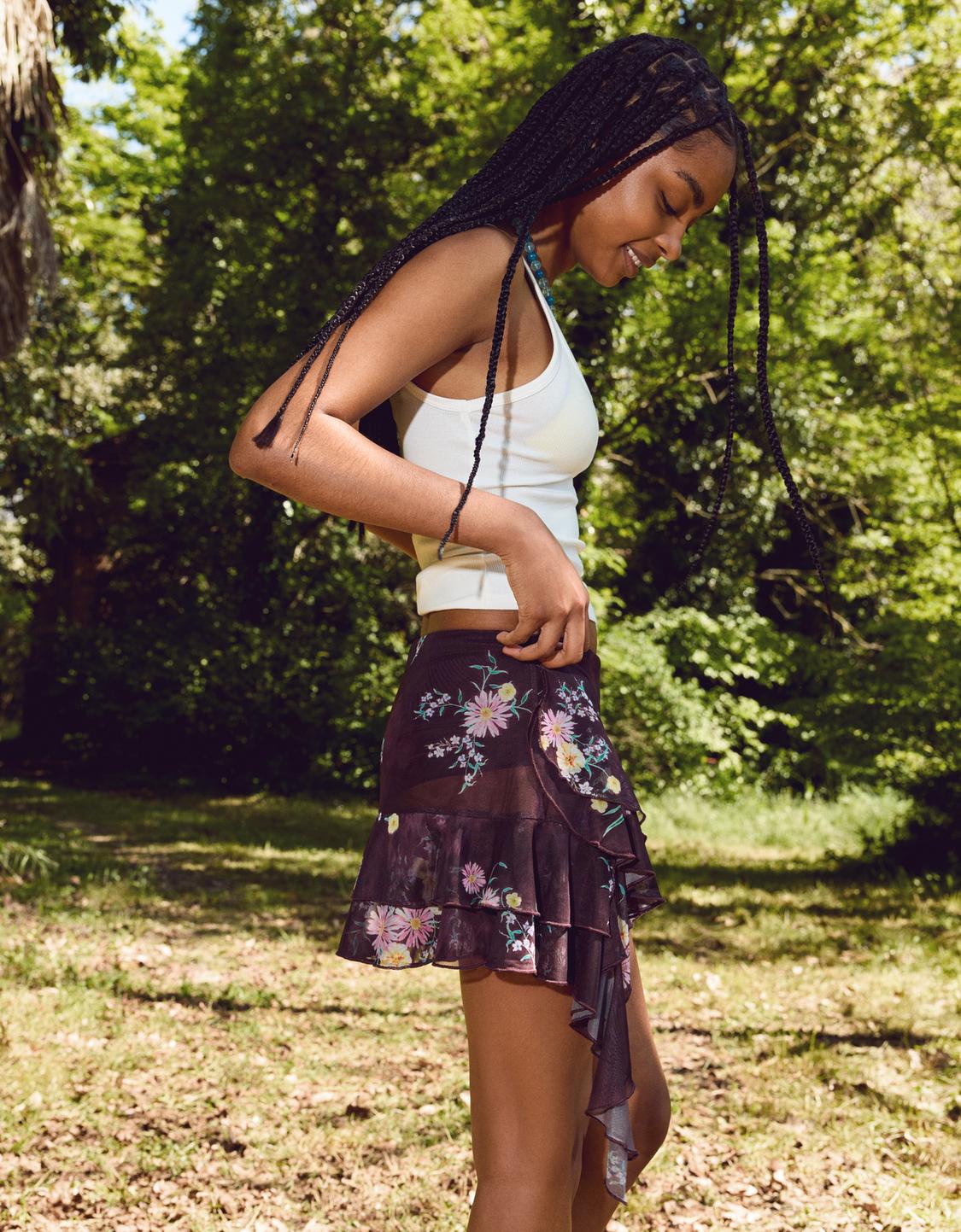 Animal print ruffled tulle mini skirt