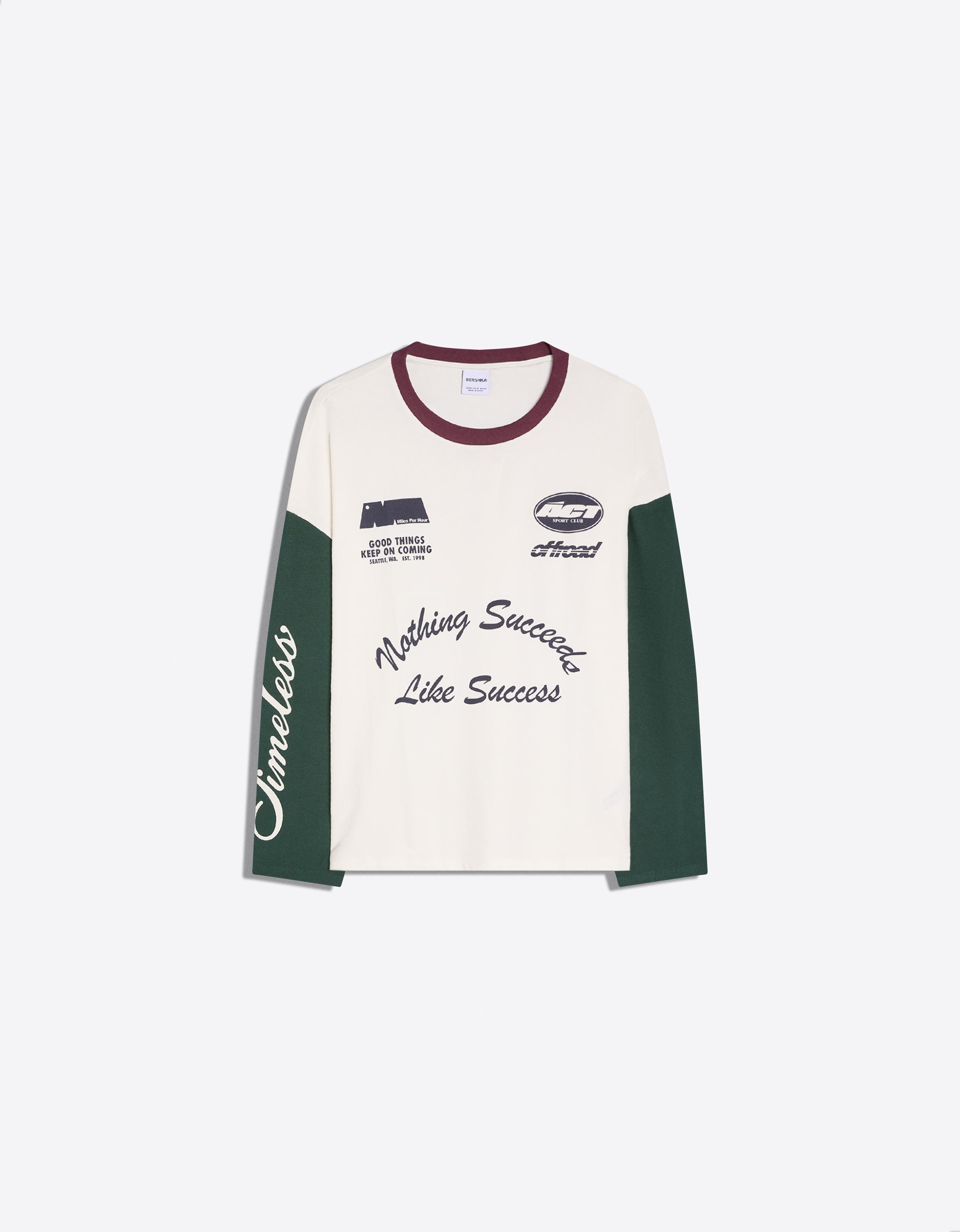 Bershka Langarmshirt Mit Kontrast-Print Herren Xs Grün