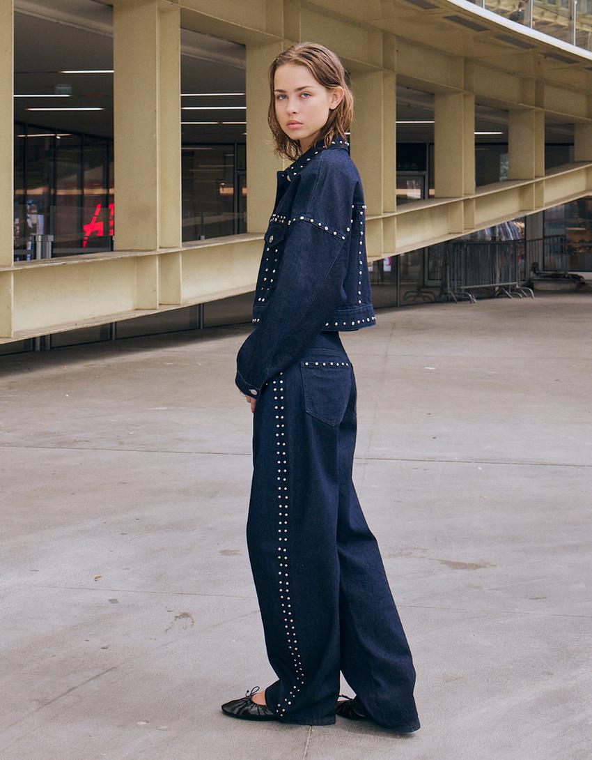 Baggy barreljeans med nitar-Marin-3