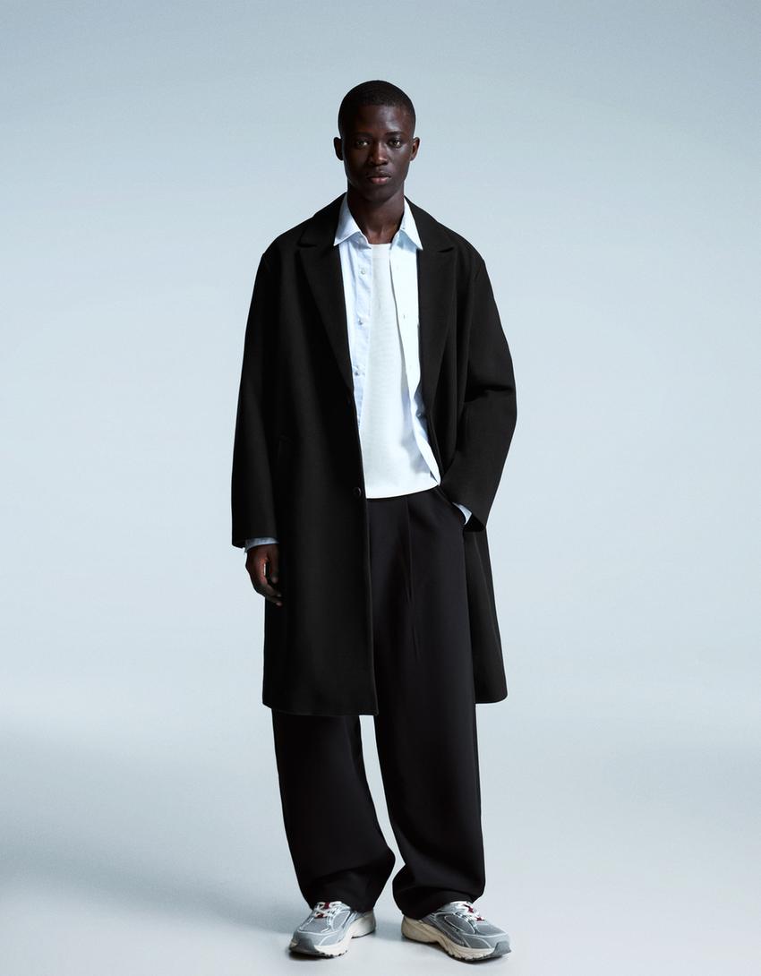 Cappotto lungo in panno-Nero