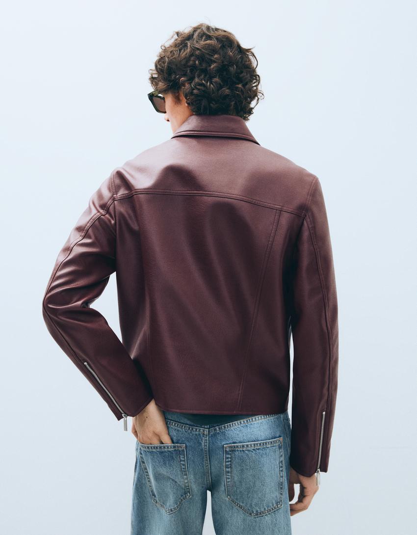 Suni deri boxy fit ceket-Bordo
