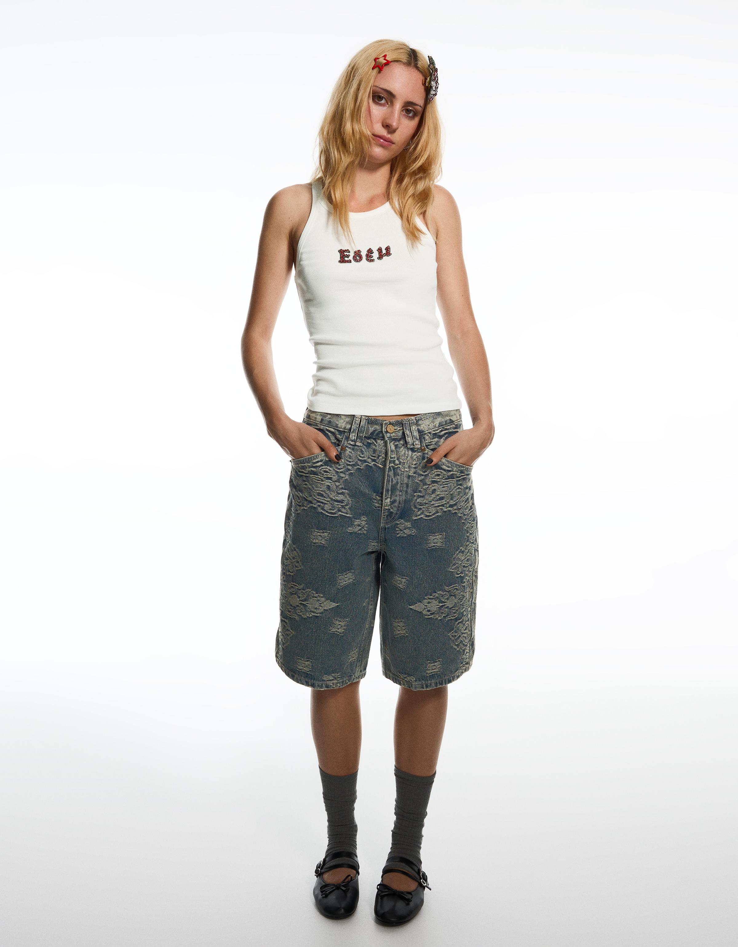 Bershka Top Na Ramiączkach Z Nadrukiem Aries X Bershka Kobieta Biały