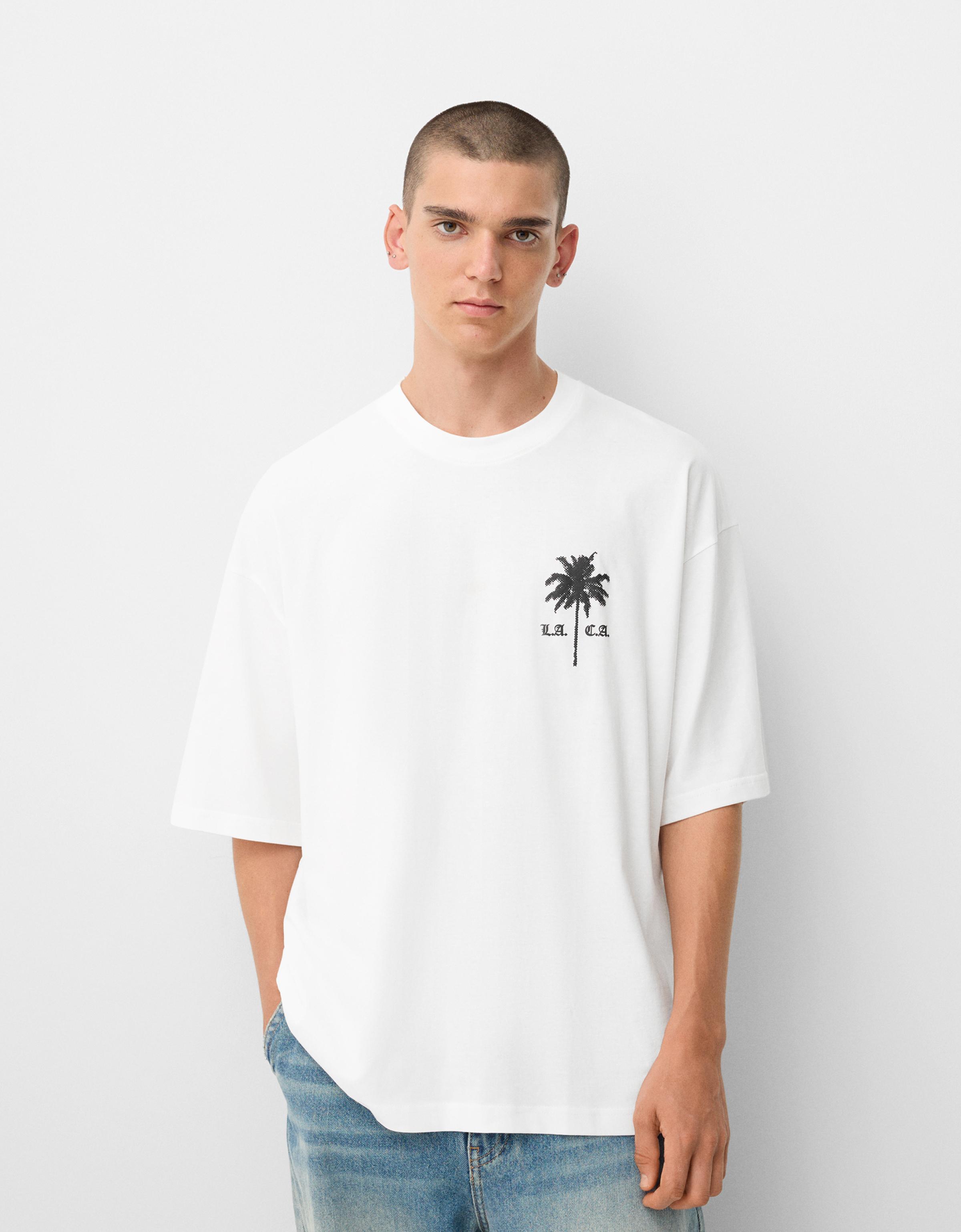 Bershka T-Shirt Mit Print Herren Xl Weiss