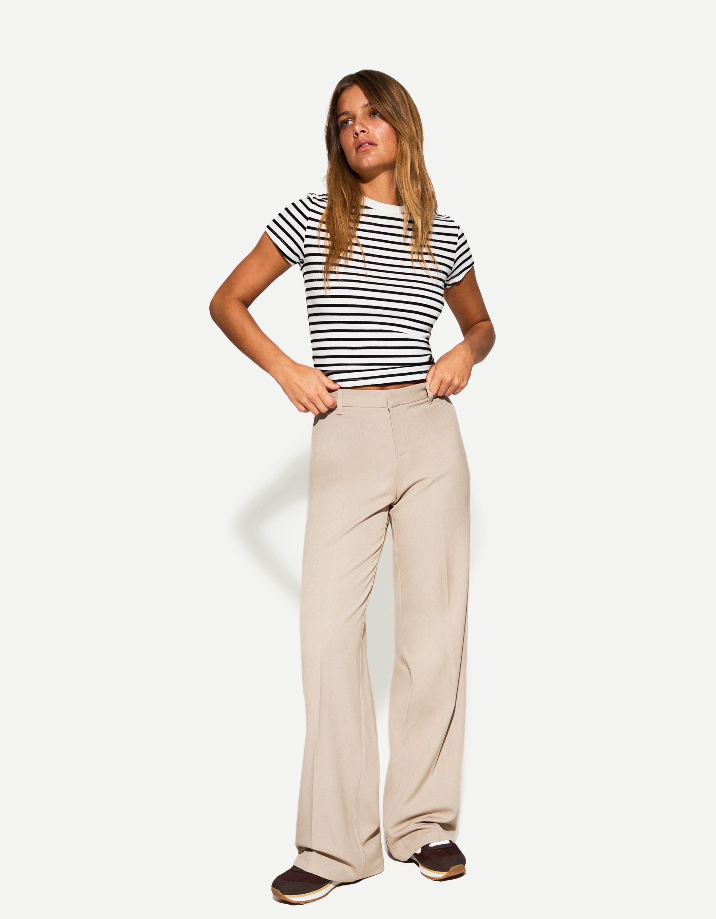 Bershka Wide Leg Tailoring-Hose Damen 42 Beige