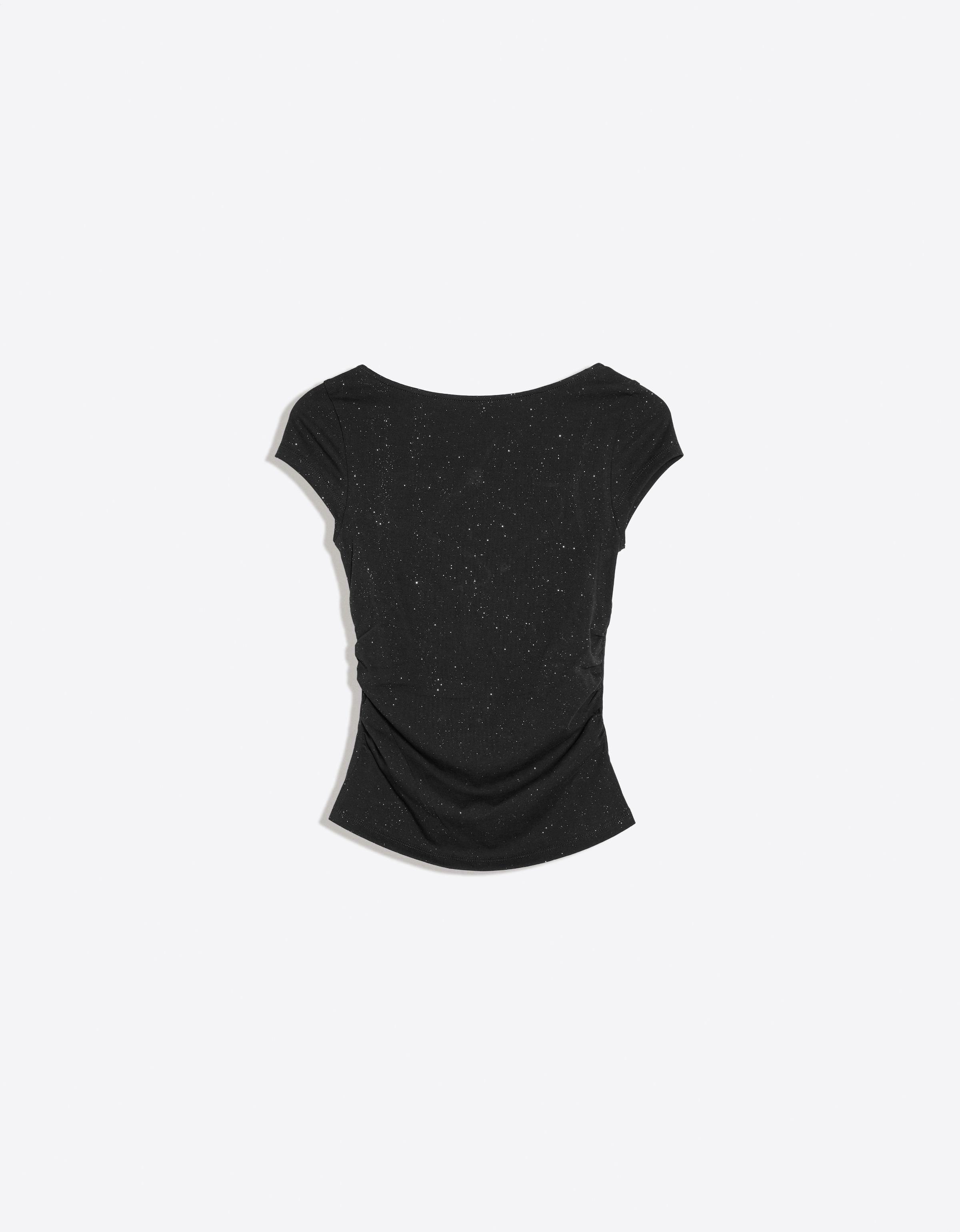 Boat neck T-shirt with knot back — Black