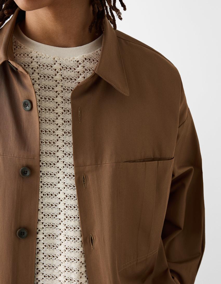 Overshirt with pockets-Brown-6