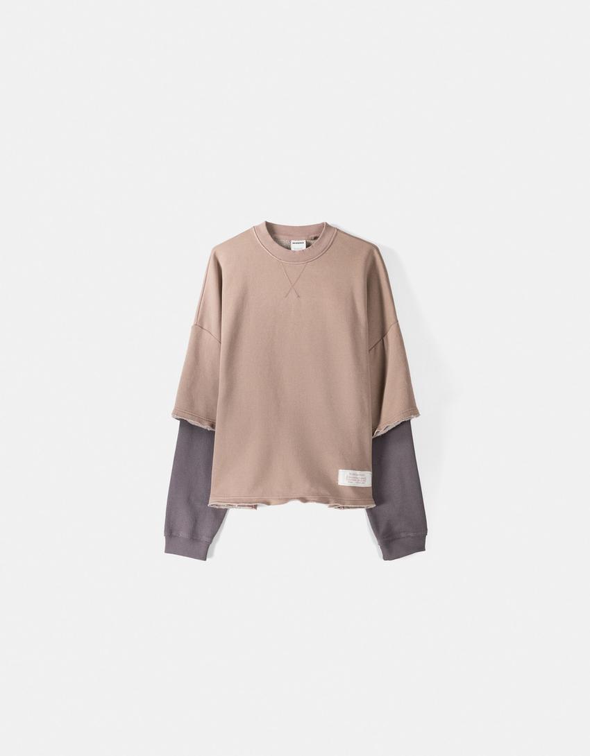 سويت شيرت بأكمام مزدوجة-زهري-5