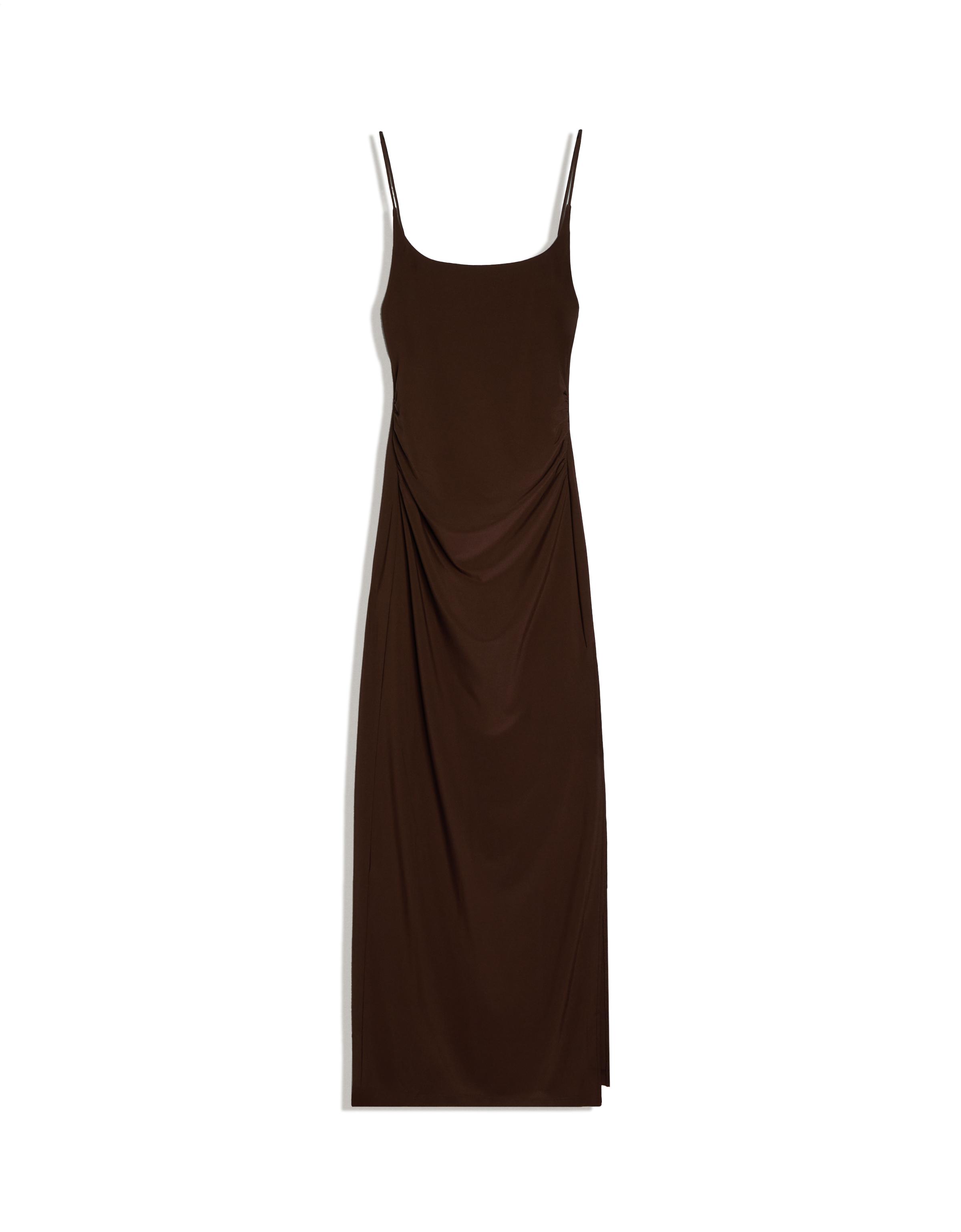 Ruched strap midi dress — Brown