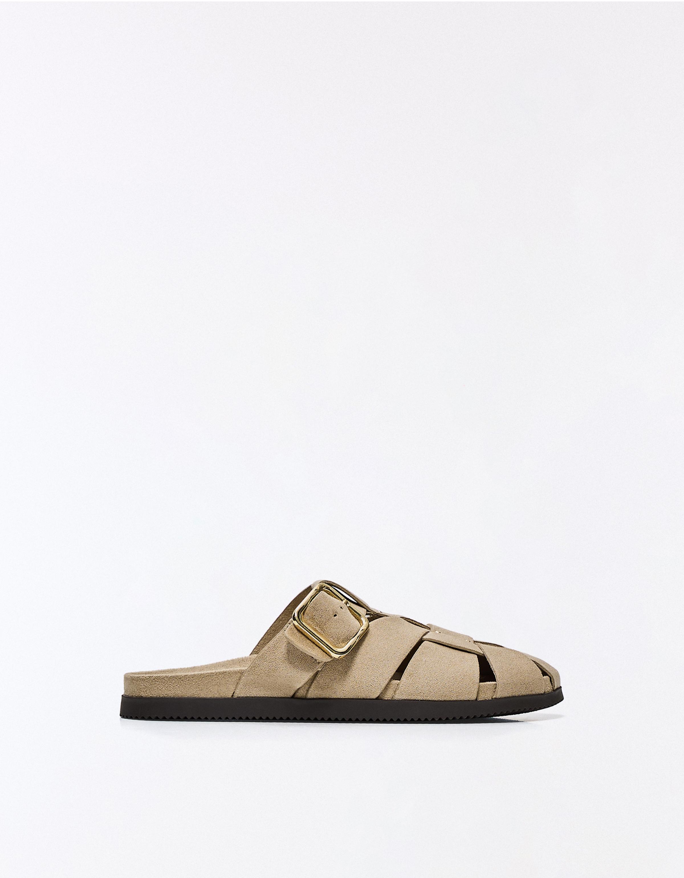 Bershka Zueco Cangrejera Mujer Taupe