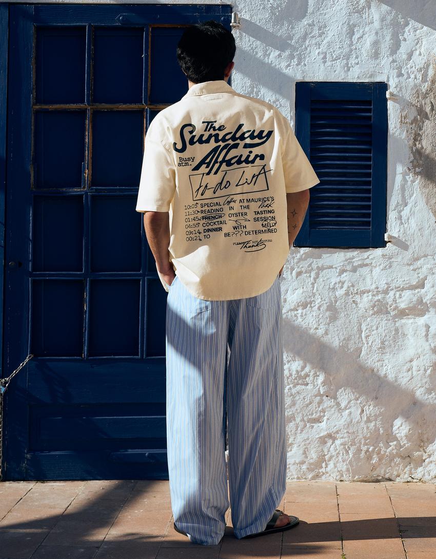 Embroidered short sleeve shirt-Cream