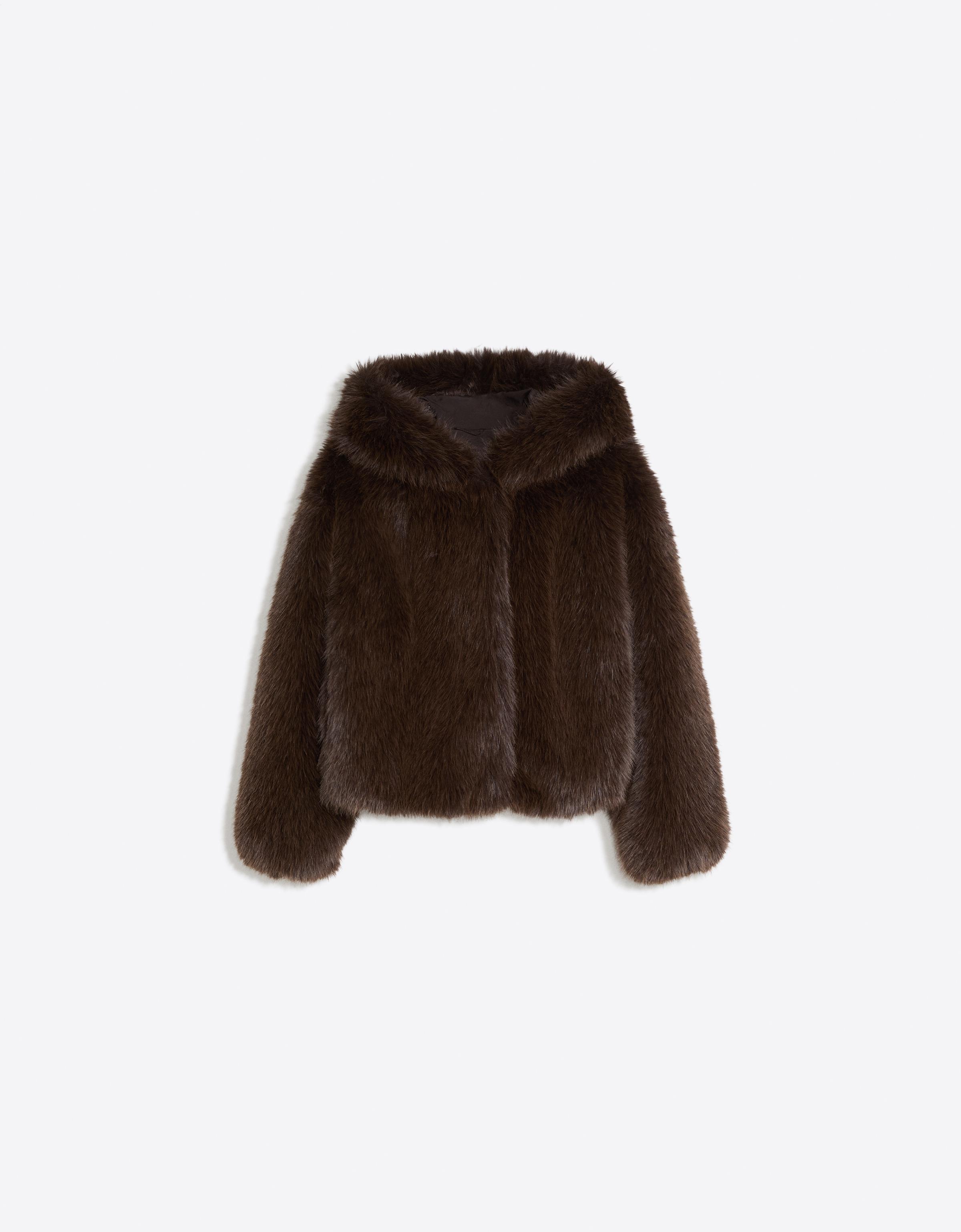 Faux fur hooded jacket — Brown