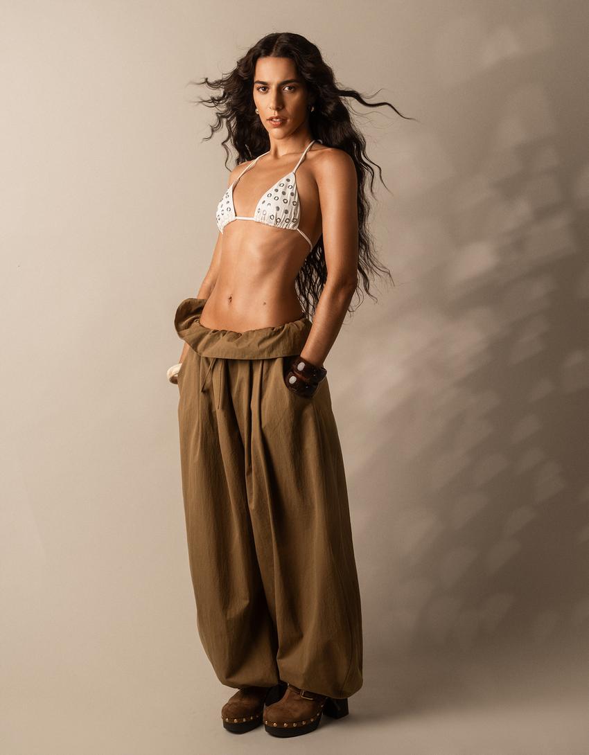 Calça com bainha dobrada-Verde