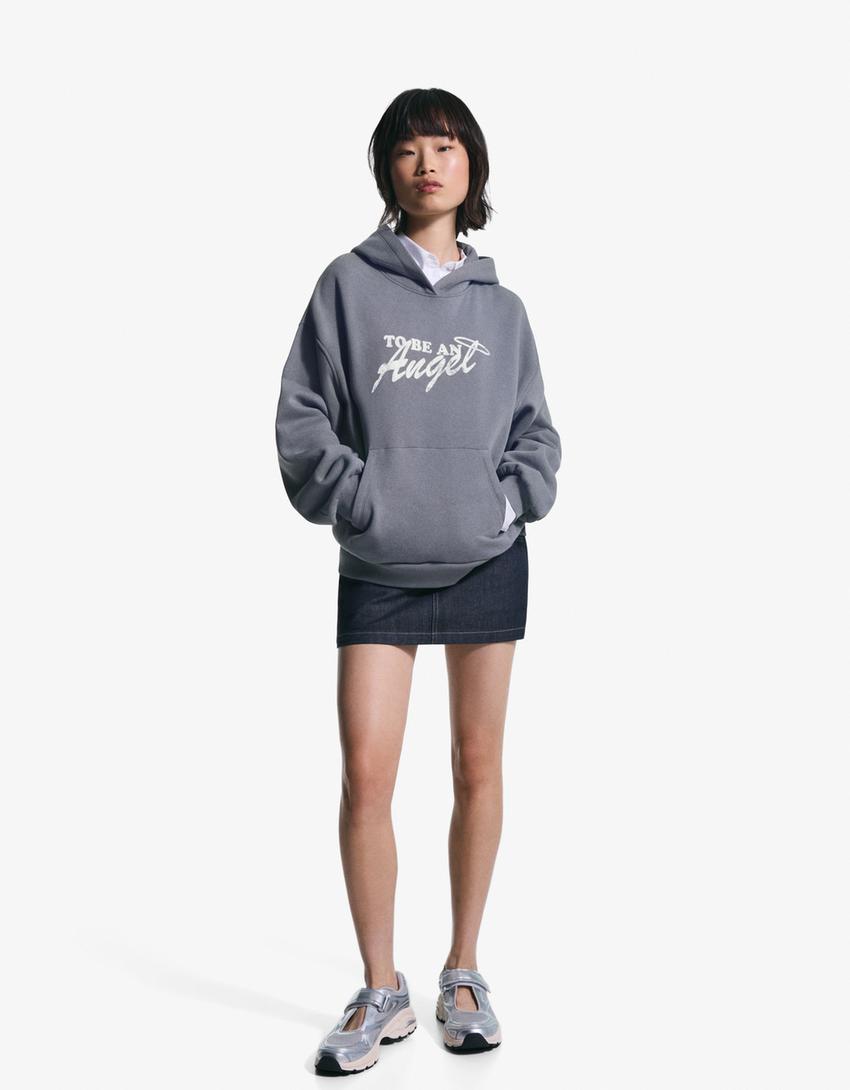 Hoodie med tryck-Mörkgrå-2