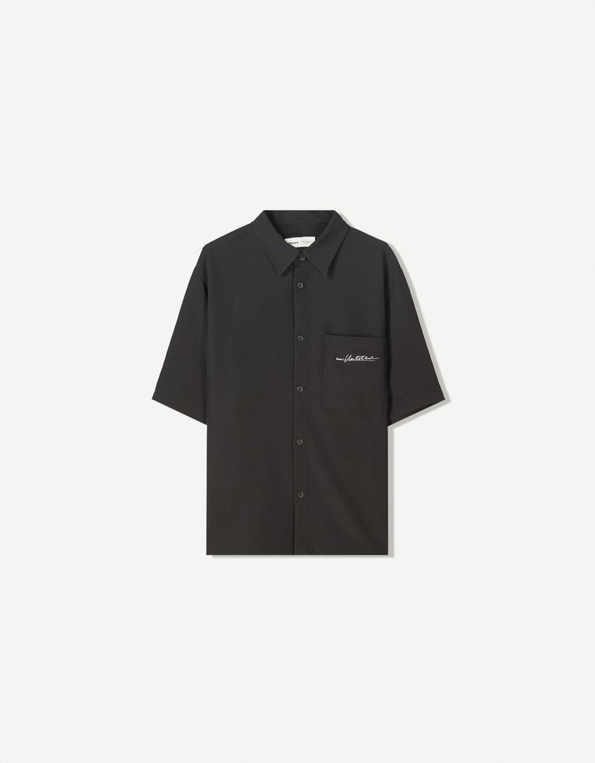 Tailored boxy fit shirt with embroidery-Black-4