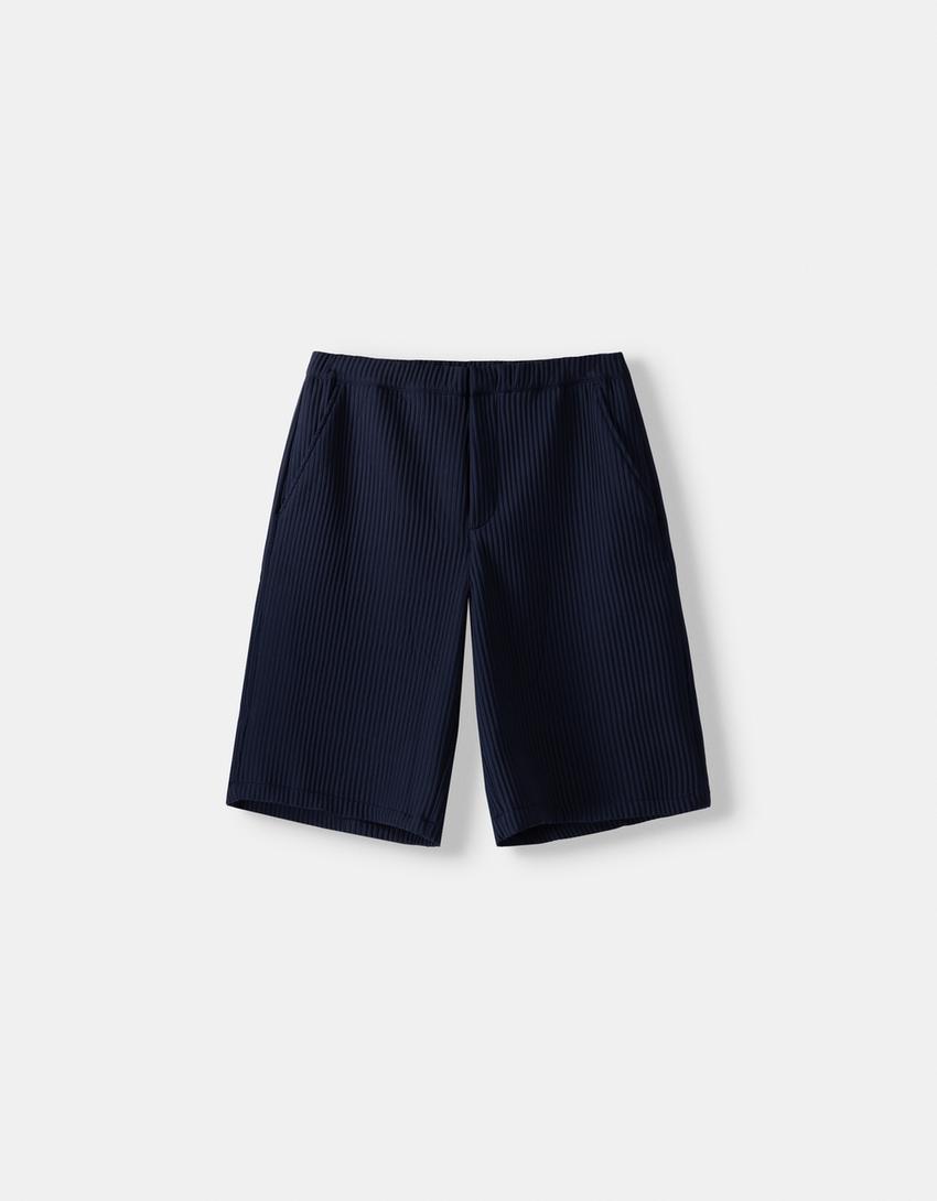 Calções bermuda wide fit plissados-Marinho-4