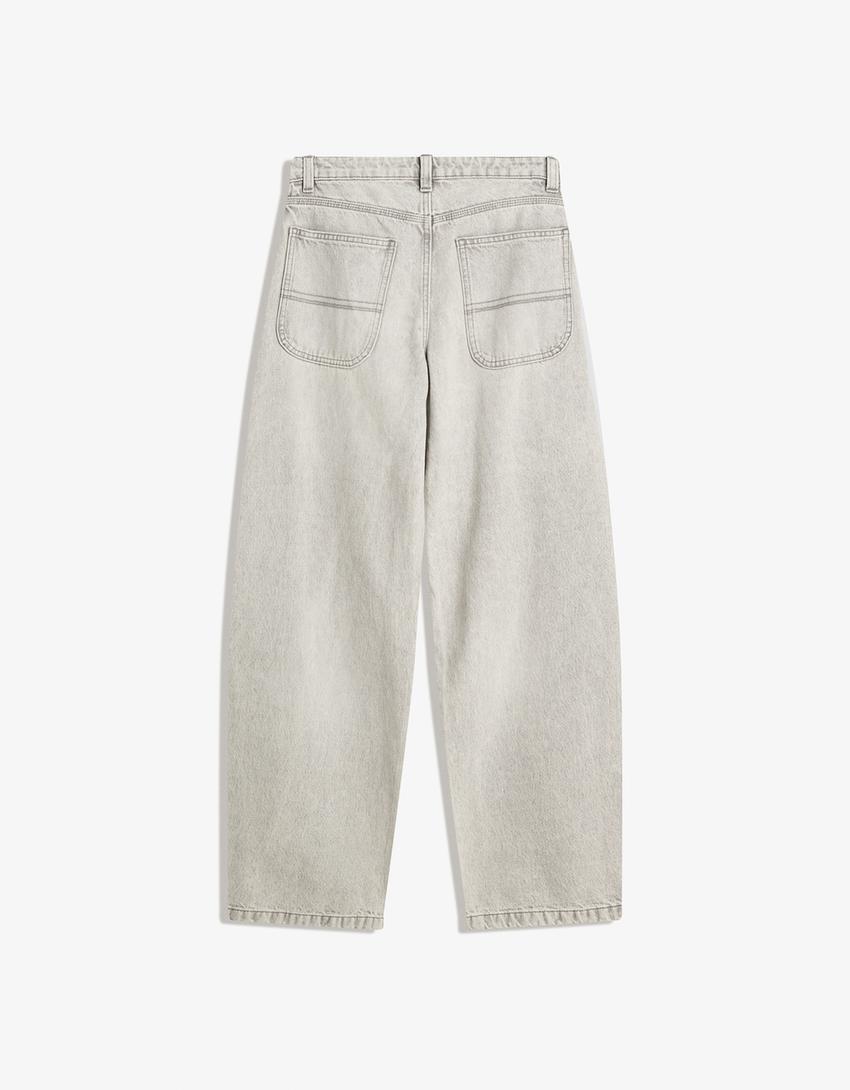 Balloon fit baggy jeans-Grey-4