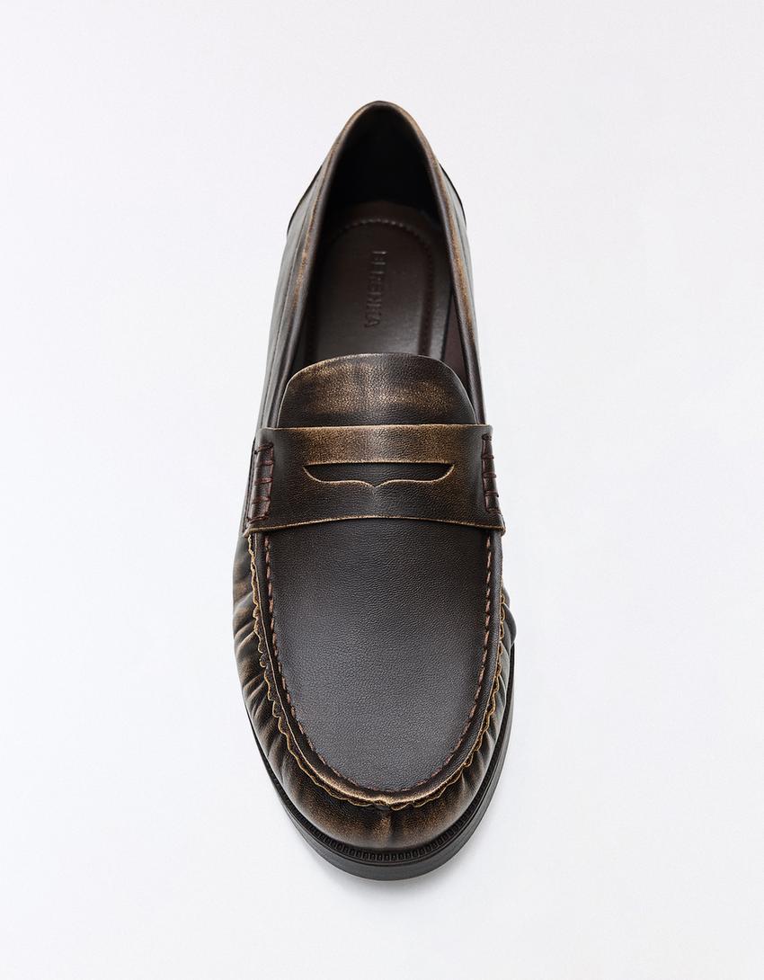 Gathered loafer with brushed detail-Brown
